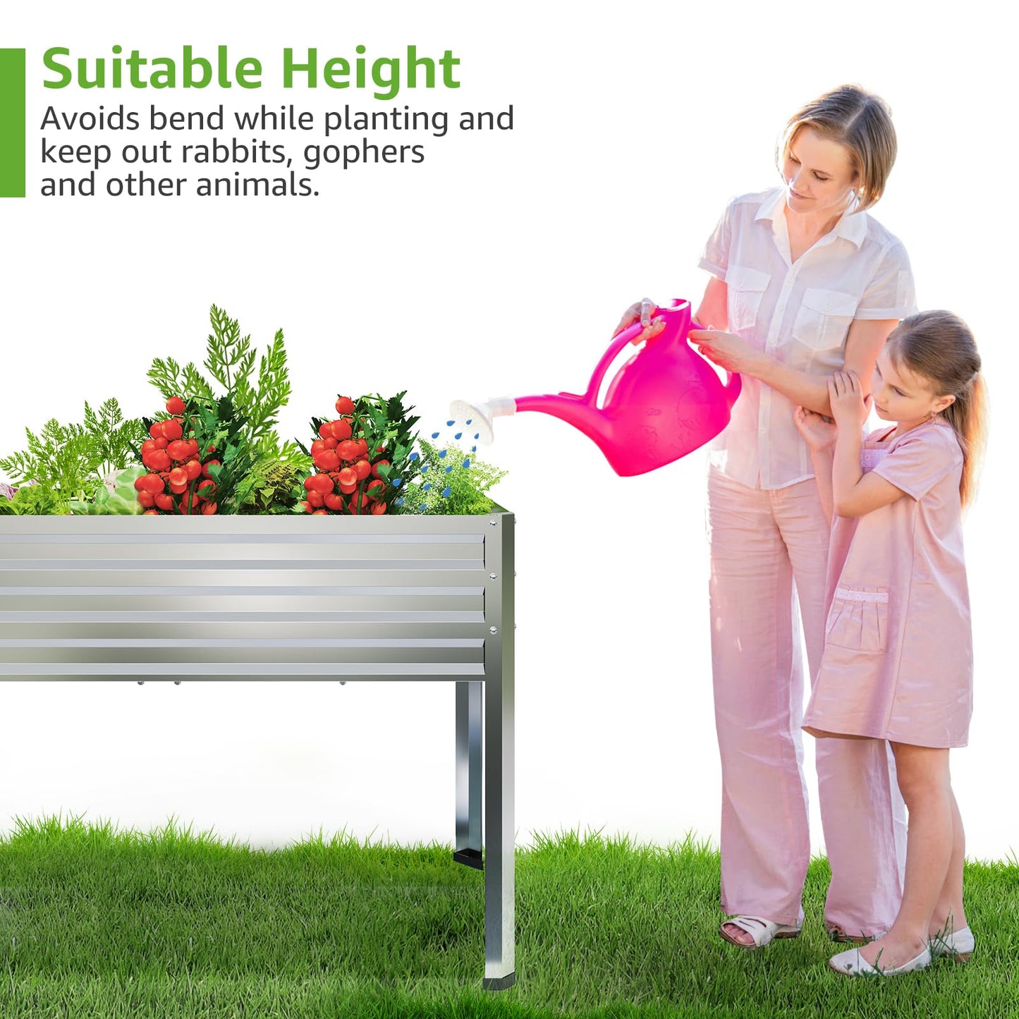 FOYUEE Galvanized Raised Garden Bed with Legs, 48 gallons, 48"x24"x32" Large Metal Elevated Planter Boxes with Drainage Holes,for Vegetables, Flowers, Backyard, Patio, Balcony