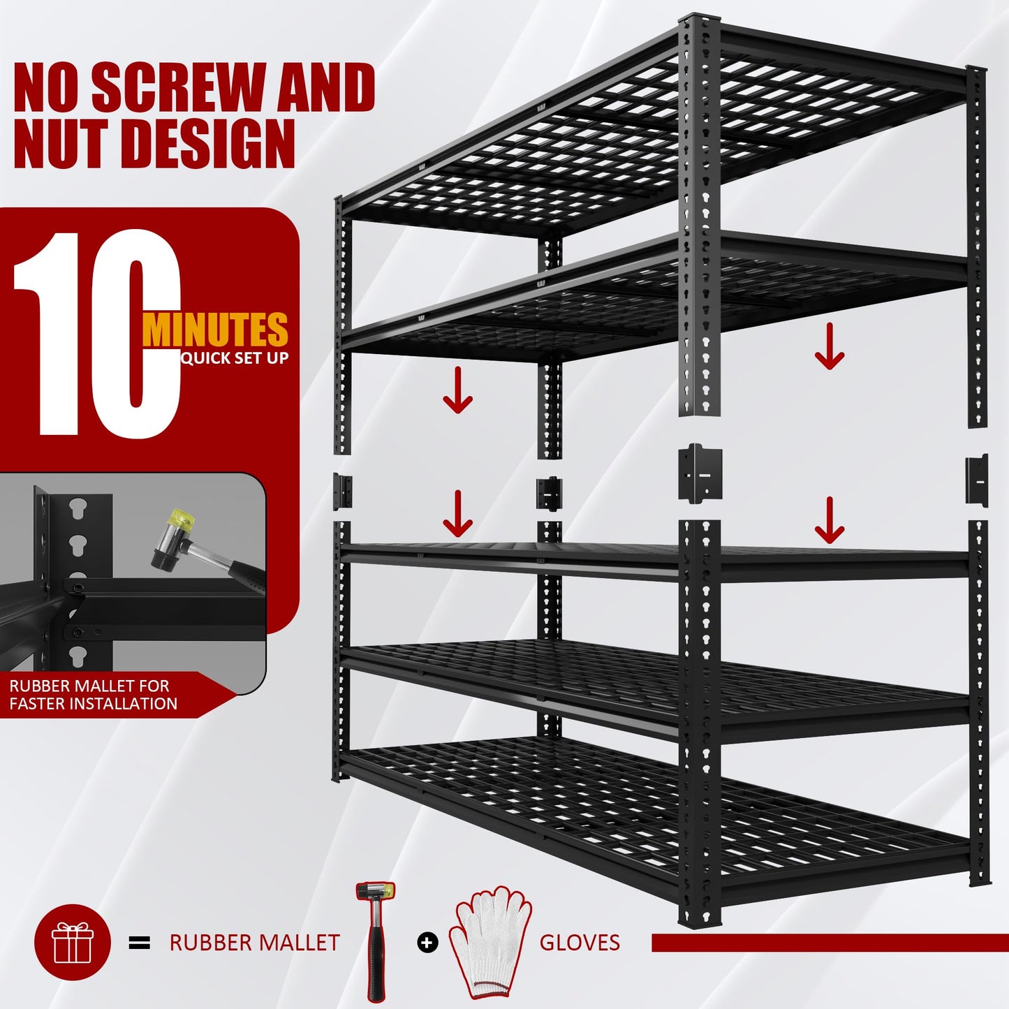 VDEVY 60" W Garage Shelving Heavy Duty, 5-Tier Storage Shelves, 3030LBS Adjustable Metal Shelving Units for Basement, Kitchen, Commercial, Warehouse,Pantry, Black