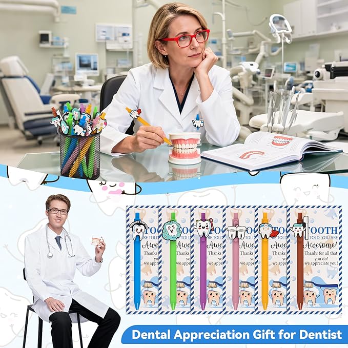 LiYiQ 48 Pcs Dentist Gifts Dental Hygienist Ballpoint Pens with Bookmark Bulk Dentist Appreciation Gift for Dental Assistant Nurse Must Haves Party Favors