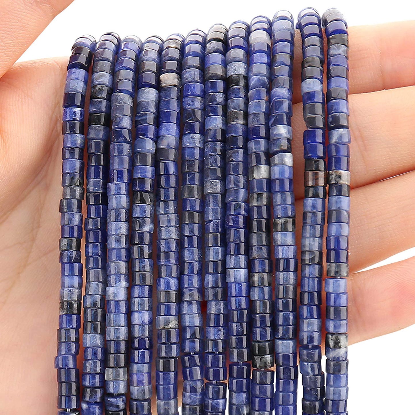 150PCs Natural Blue Sodalite Spacer Beads, Loose Semi Precious Flat Round Gemstone Heishi Disc Stone Beads for Beading Jewelry Making 4mm*2mm 38cm