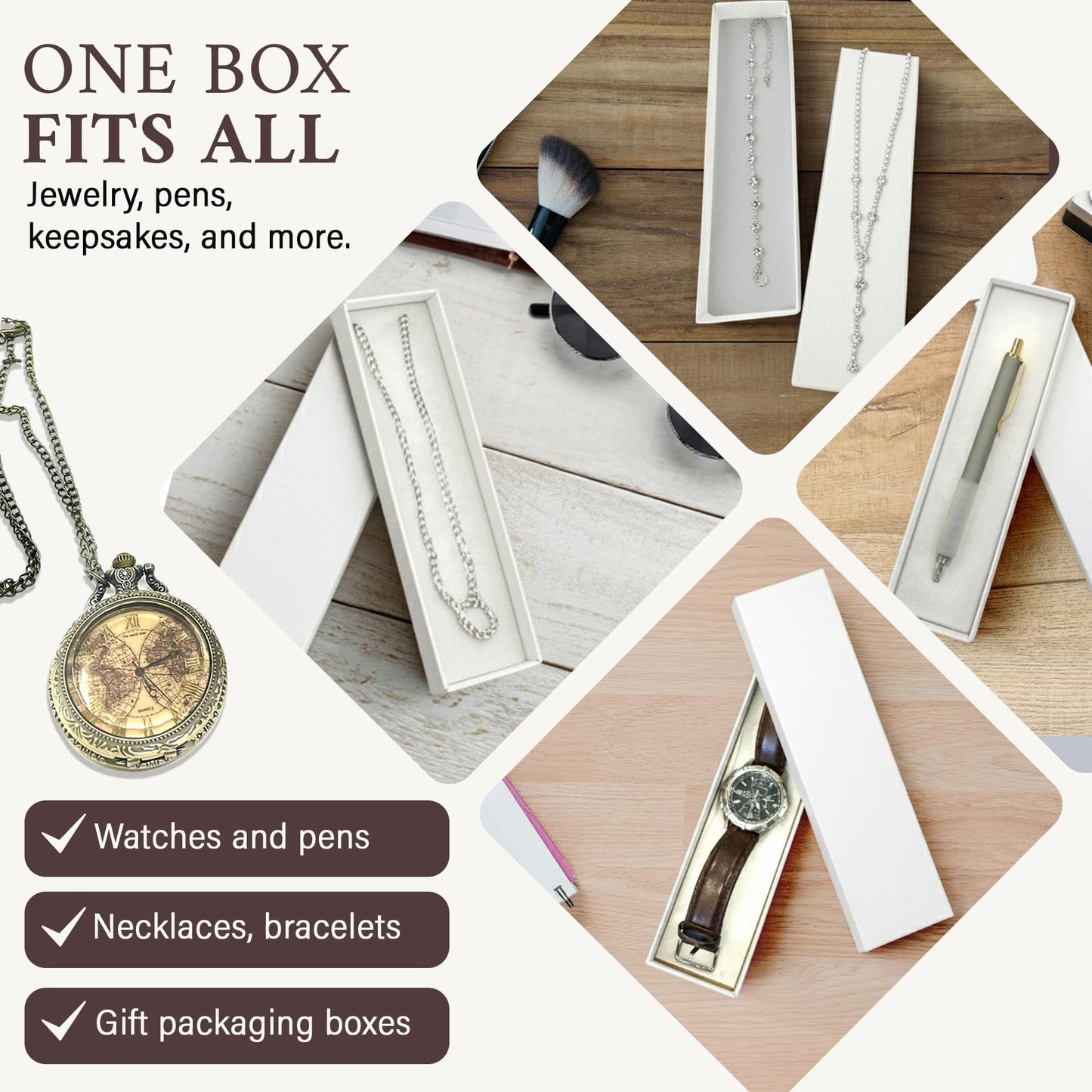 RJ Displays-10 Pack Jewelry Boxes Cotton Filled Assorted Mixed Gift Box Set for Ring, Pendants, Necklace, Bracelets Watch (White)