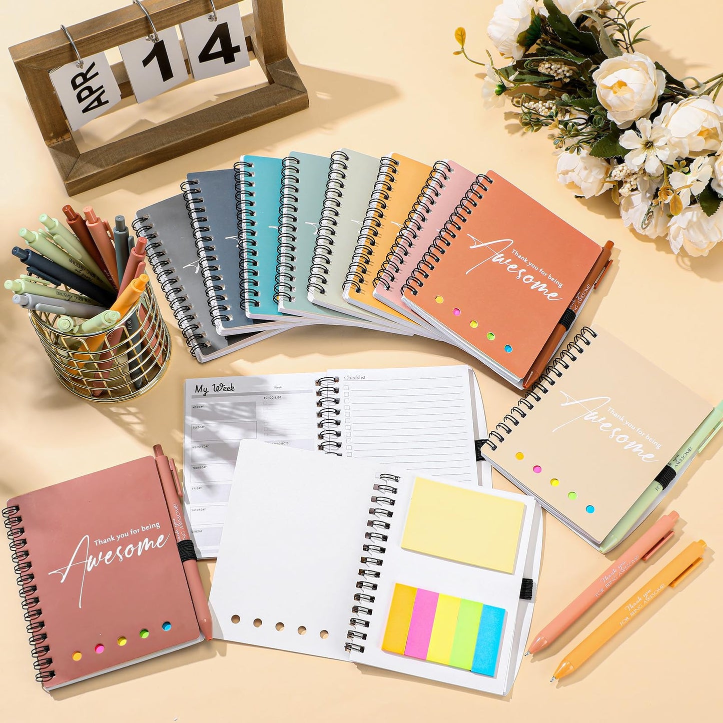 10 Sets Employee Appreciation Gift Bulk for Nurse Teacher Thank You Being Awesome Weekly Planner Notebook Pen Sticky for Staff Admin Professional Volunteer Coworker Graduation (Plastic,Bright Colors)