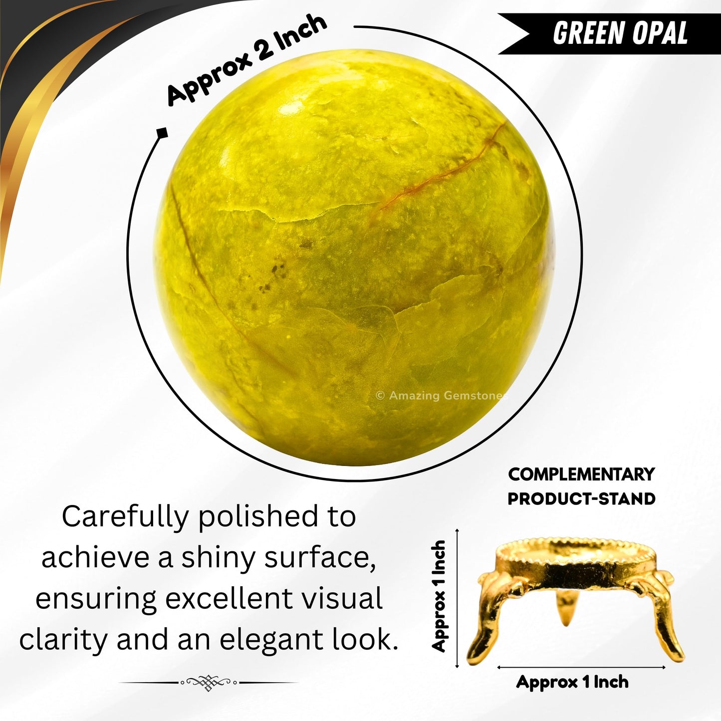 Amazing Gemstone Green Opal Crystal Ball with Stand - 2 Inches Crystal Sphere Meditation Balls for Witchcraft and Decorative Balls