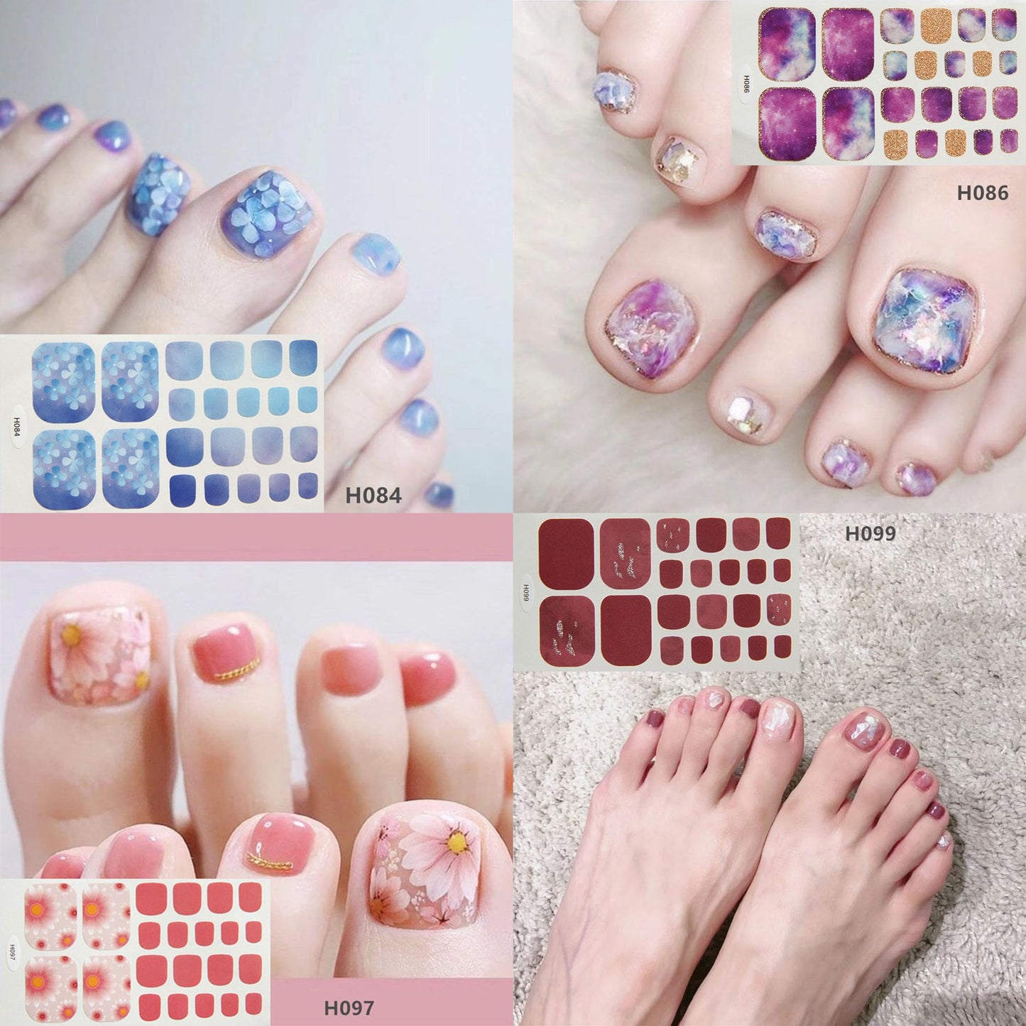 Nail Angel 1set Toe Nail Wraps, Full Cover Stickers, Pure Color Collection, Summer Beach Style Pedicure, Multiple Colors (FOOT016-12PCS)