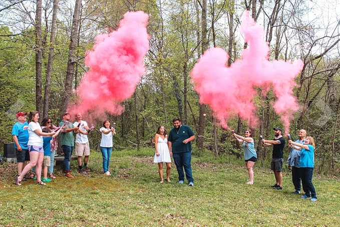 Adventure Awaits! - BABY GENDER REVEAL - 4-Pack Hand Held Air Filled Party Popper - 3 options: 4 Blue or 4 Pink or 2 Red/2 Blue - Check our store for other Color Run Festival colors! (4 Pink)