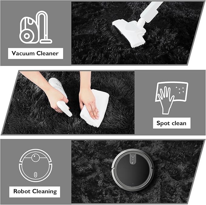 yulidayang Black Fluffy Round Area Rugs for Bedroom,3'X3'Shag Circle Area Rugs for Living Room,Non Slip Fuzzy Plush Rug for Kids Room Boys Girls Room and Dorm Home Decor Rug