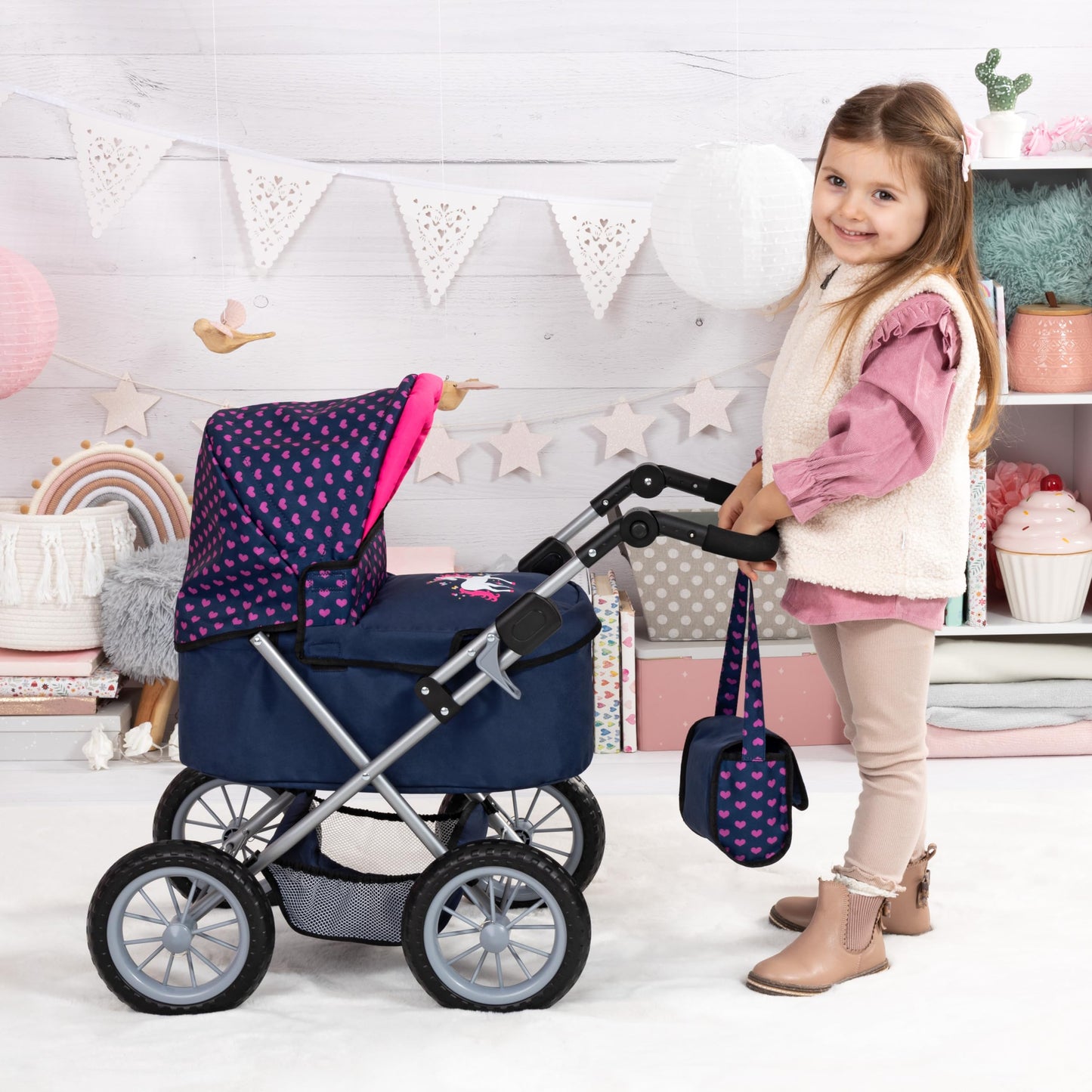 Bayer Trendy Doll Pram Stroller, Adjustable Handle, Pretend Play Toy with Storage Bag, 18 in