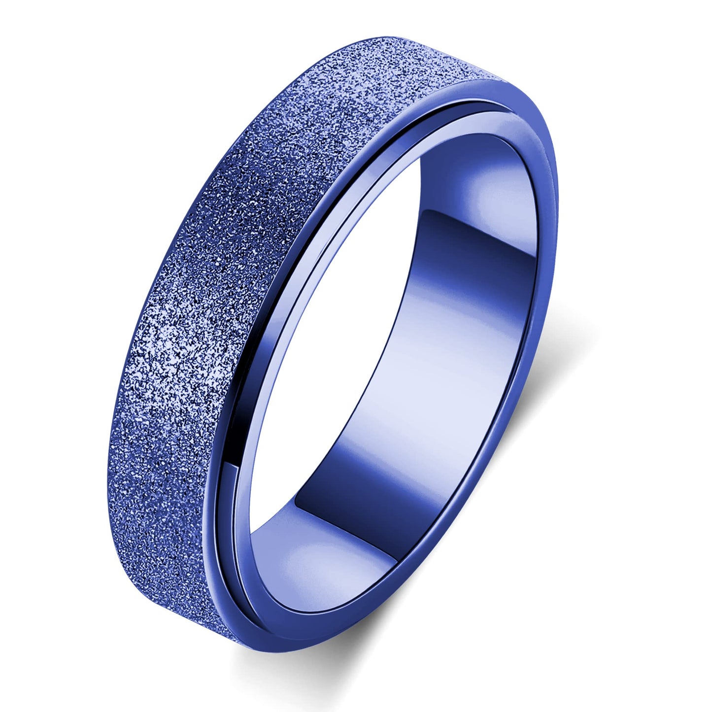 Anxiety Ring for Women Fidget Spinner Ring Fidget Toys Adults Titanium Stainless Steel Thumb Ring 6mm Wide Blue Size 8