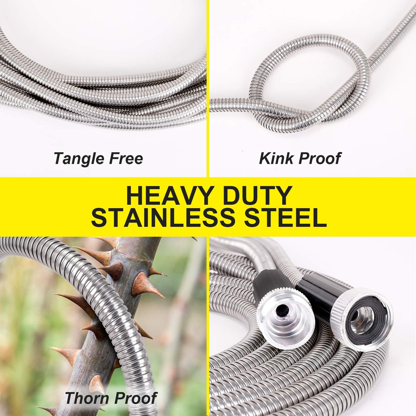 FOXEASE Metal Water Hose 5 ft - Stainless Steel Water Hose with Adjustable Nozzle, Lightweight, Tangle Free & Kink Free, Heavy Duty, High Pressure, Flexible, Dog Proof