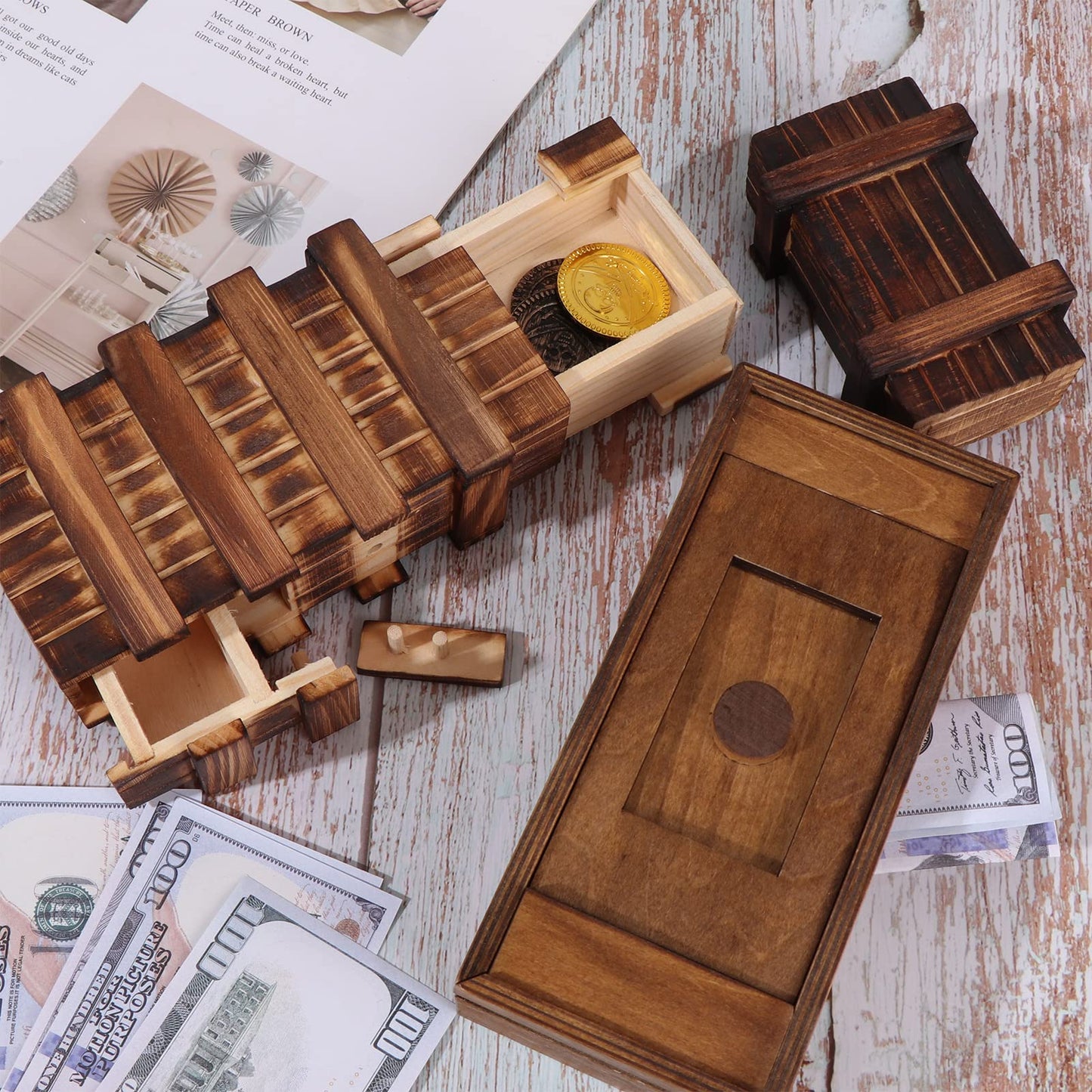 Puzzle Box 3 Pack Wooden Secret Puzzle Box with Hidden Compartment 3D Brain Teaser Magic Drawers Secret Magic Box Wooden Box Puzzle Case Difficult Puzzles Boxs Gift Card for Adults and Kids