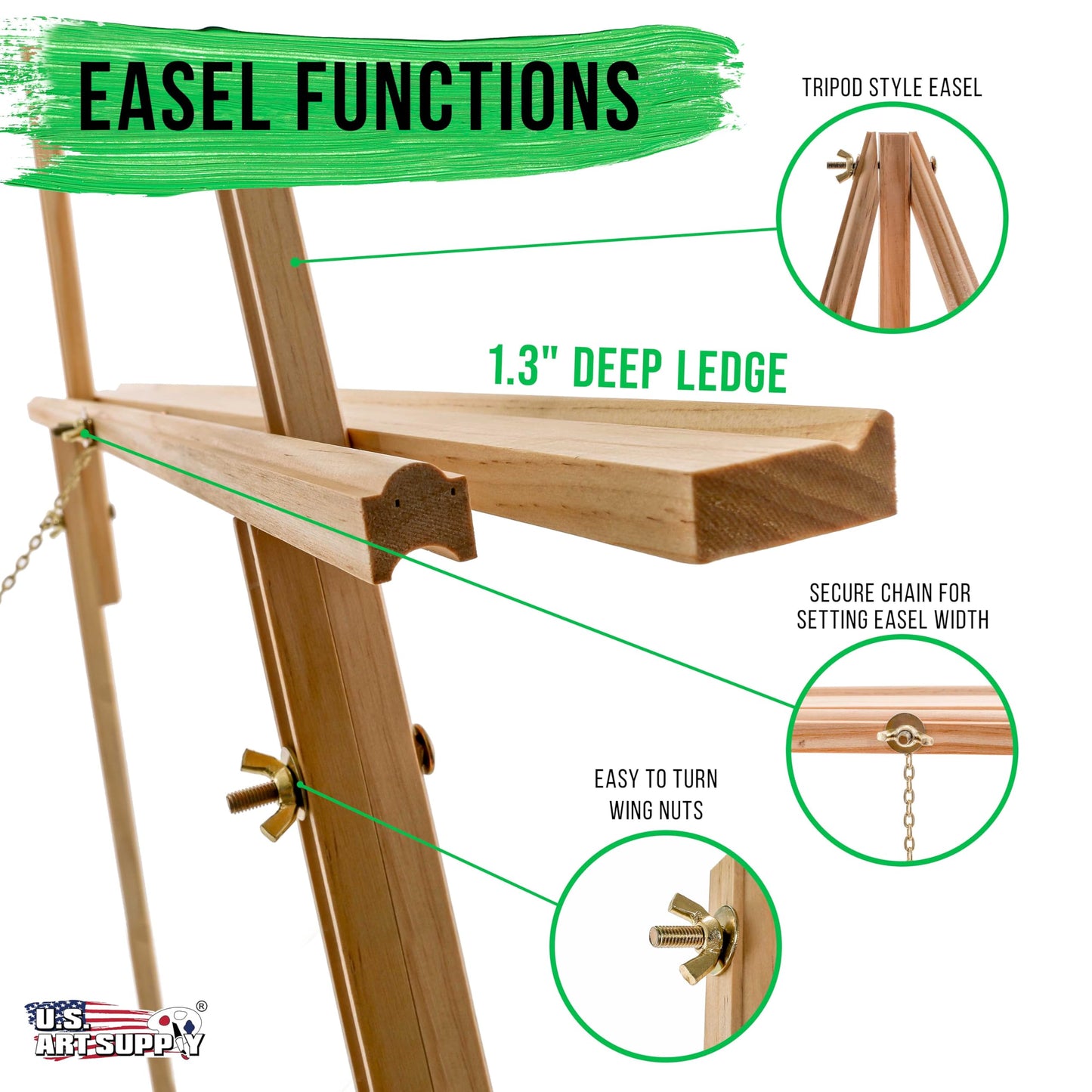 U.S. Art Supply 64" Wooden Easel Stand - Adjustable A-Frame Tripod for Painting, Drawing, Photos & Signs - Lightweight Easels, Wood Easel Stand for Sign Wedding Display 40" Canvas Capacity