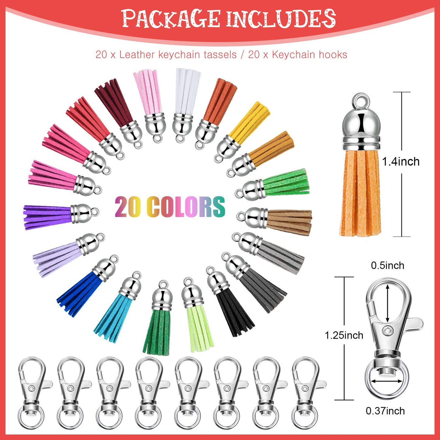 60 Pieces Key Fob Hardware Set, 20 Key Fob Hardware Wristlet with Ring 20 Leather Keychain Tassels 20 Swivel Snap Hooks for Keychain Making Supplies (Silver, Bronze, Gun-Black, Gold)