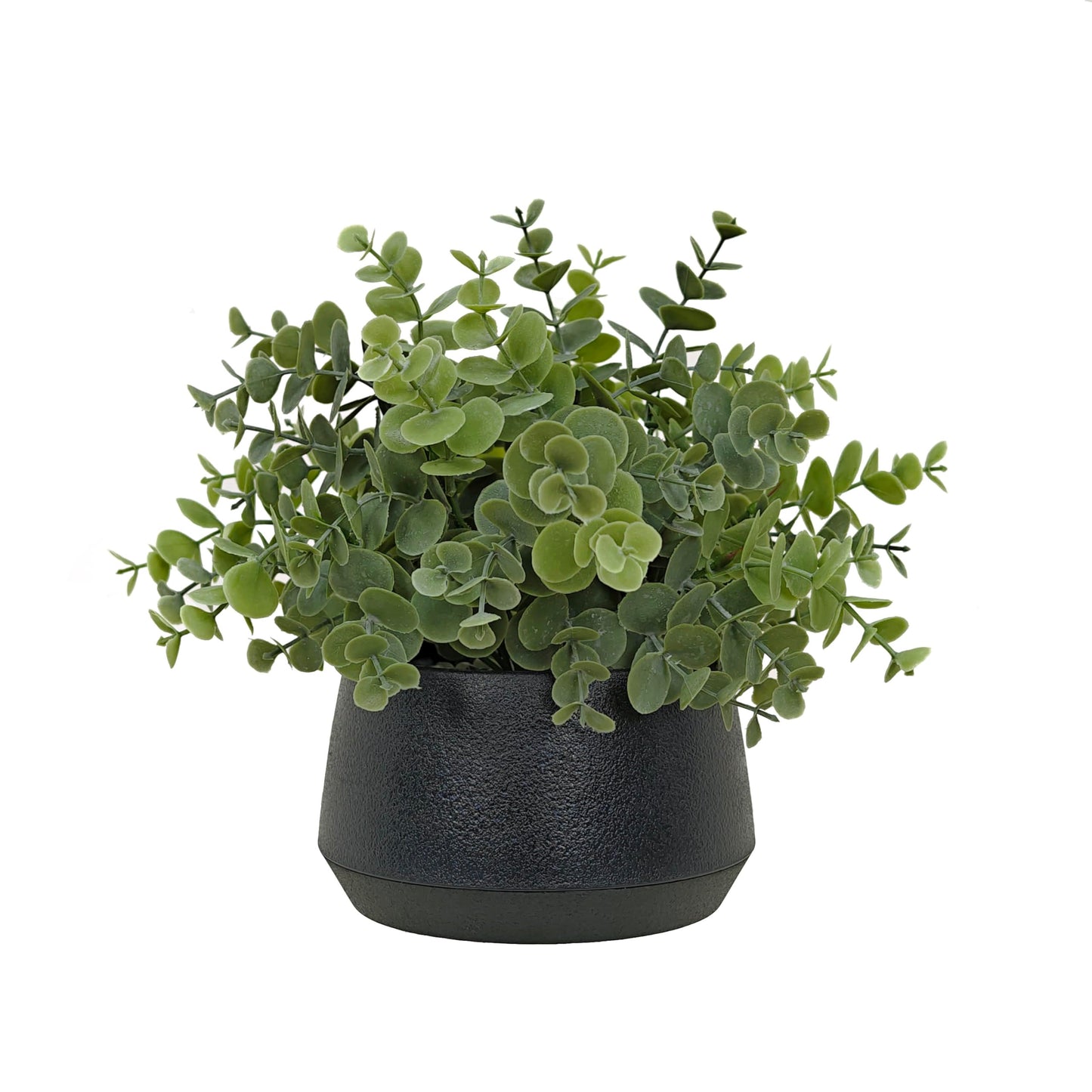 365 Blooming Decor Artificial Eucalyptus Plant–10.2"x11.4" Luxury Faux Potted Greenery in Black Textured Pot with Real Pebbles, Premium Material, No Assembly, Farmhouse, Coffee Table, Bathroom Decor//