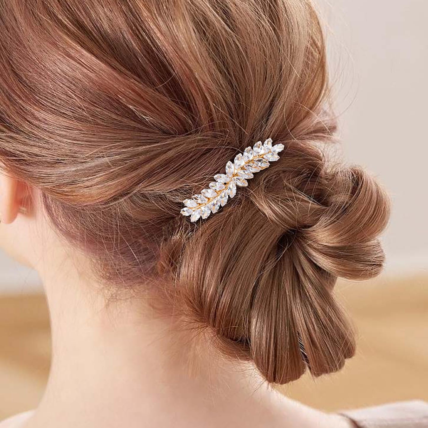 WHAVEL 2PCS Rhinestone Hair Clips - Crystal Leaf Vintage Bridal Barrettes for Weddings, Brides, and Bridesmaids (Gold, Silver)