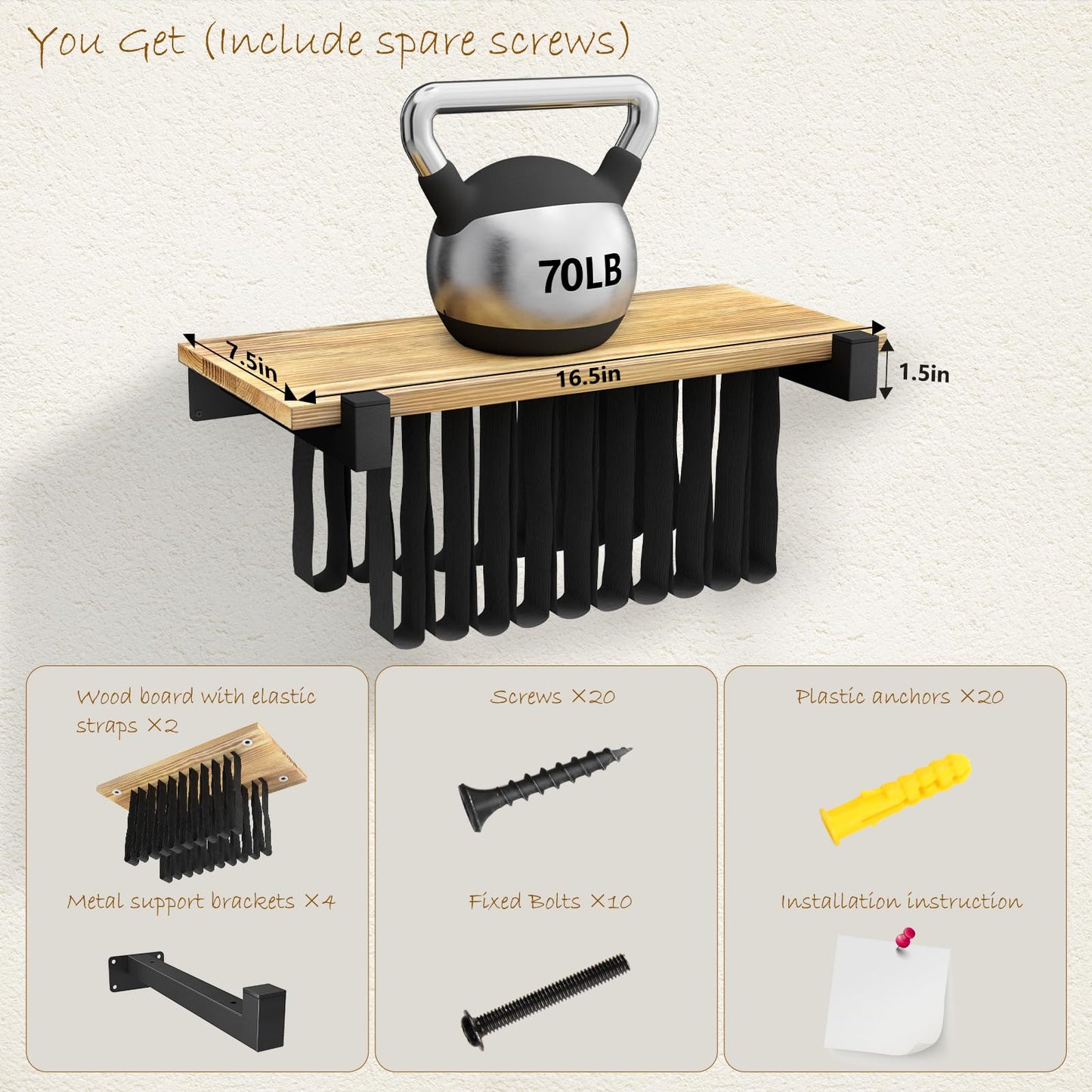 NANATI 2 Set of Floating Bookshelf, Pine Wood Invisible Bookshelf, Hanging Bookshelves for Wall, Unique Space Saving Wall Bookcase (16.5L×8.7W×1.5H)
