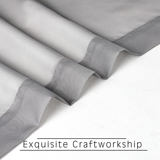 OVZME Grey Sheer Curtains - 96" Inch Length 2 Panels Set, Light Filtering Soft Rod Pocket Voile Drapes for Living Room/Bedroom, Each 42" W x 96" L