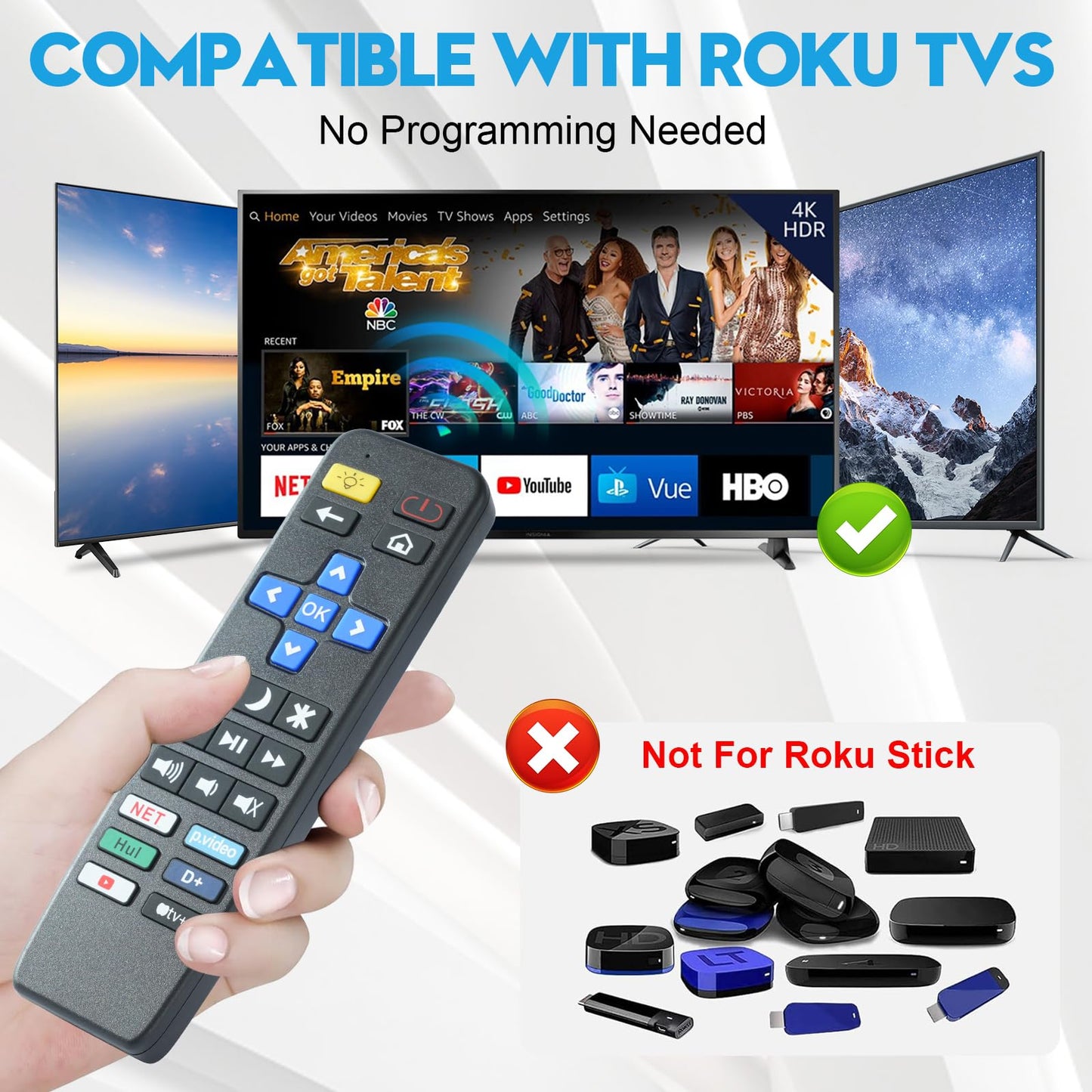 Big Button TV Remote Control Replacement for All Roku TV only Simple and Easy to Use