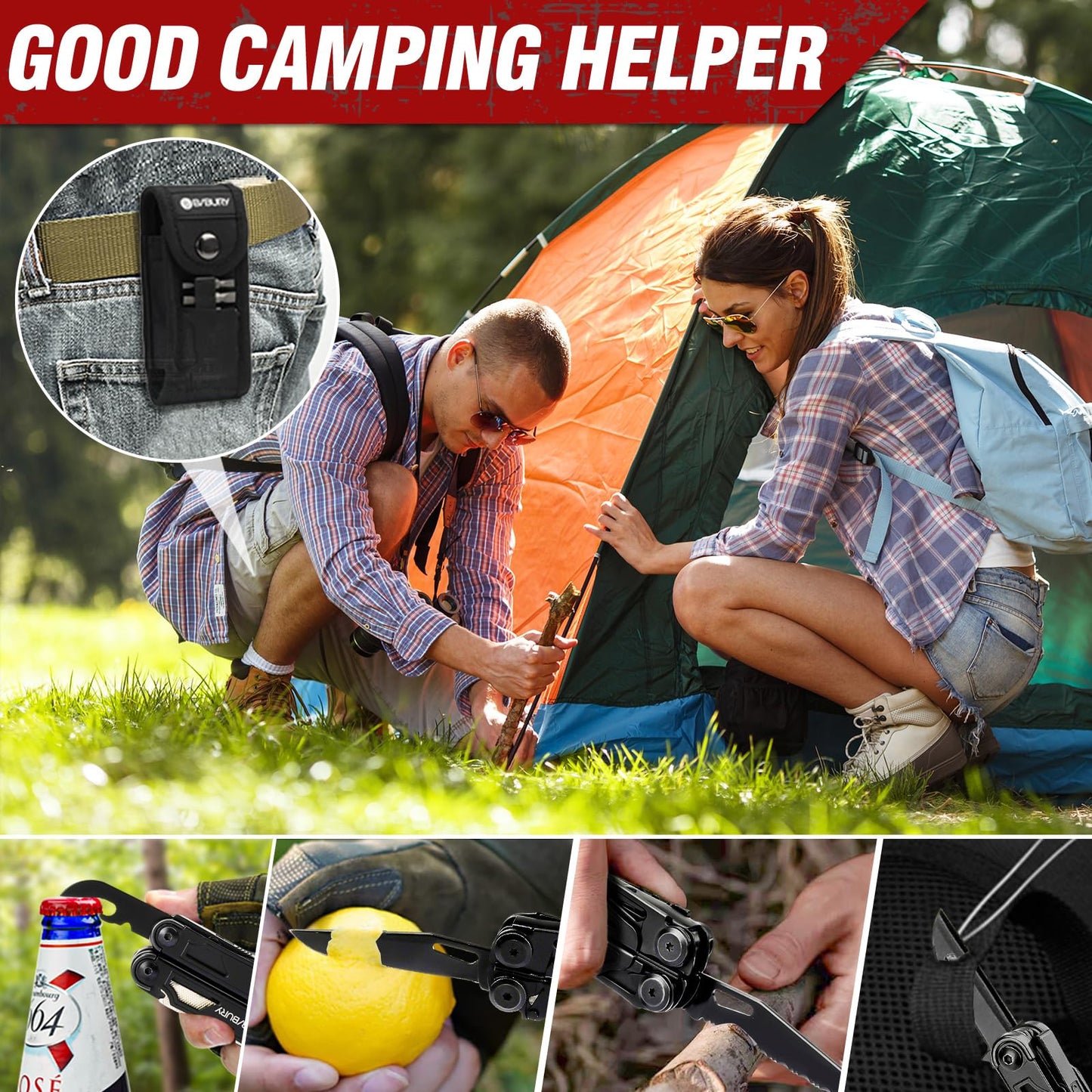 BIBURY Multitool Pliers Pro BI2045AB, Stainless Steel Foldable Multi Tool with Upgraded Scissors and Screwdriver, Multitools with Replaceable Wire Cutters and Saw, Ideal for Camping,Fishing,Survival
