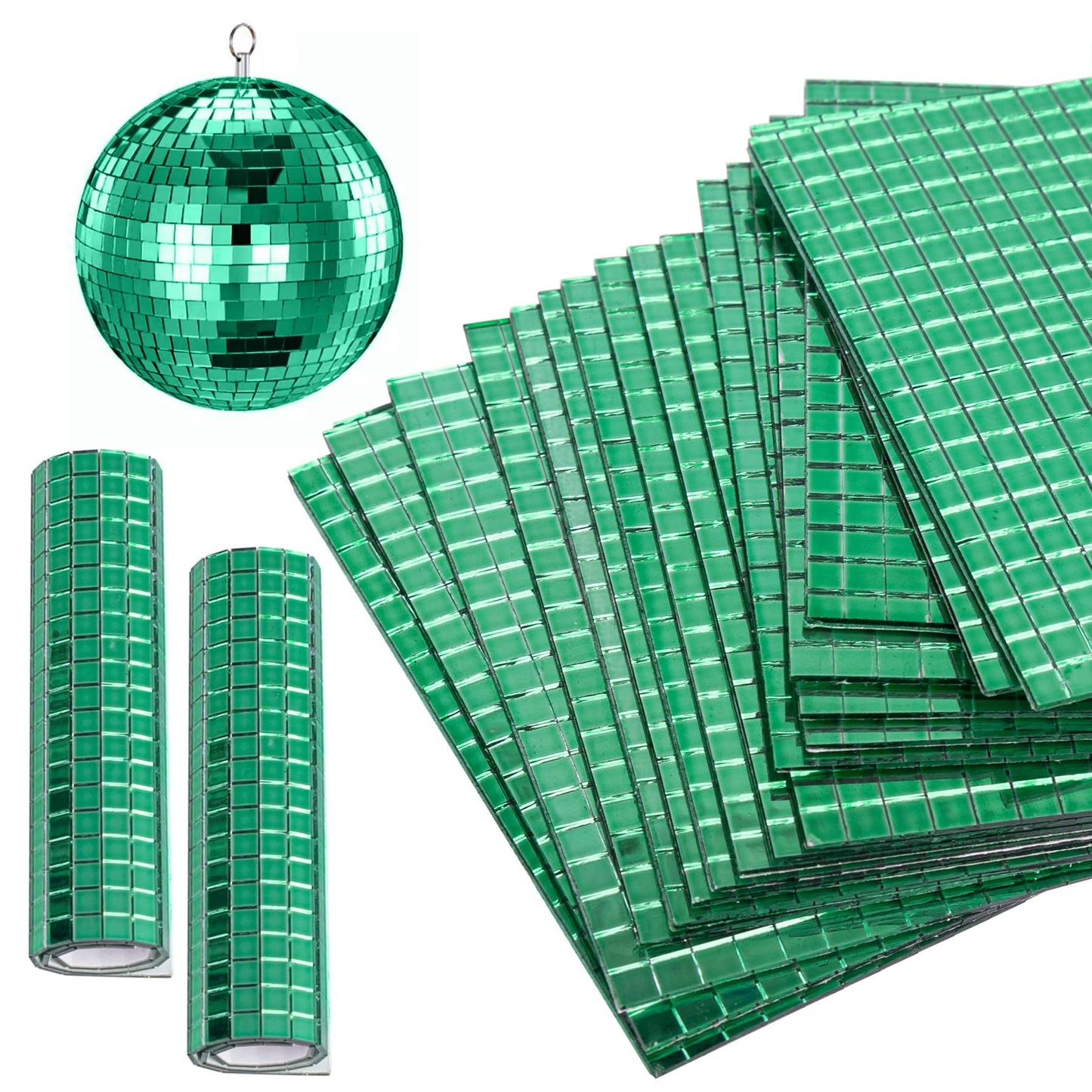 AUEAR, 18 Pack Self Adhesive Glass Mirror Mosaic Wall Tiles Sheet Sticker Disco Ball for DIY Craft Green