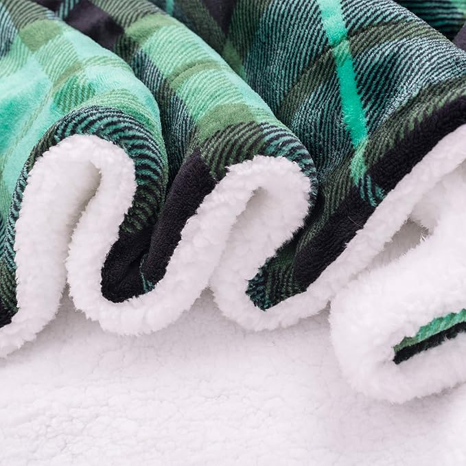 SOCHOW Sherpa Plaid Fleece Throw Blanket, Double-Sided Super Soft Luxurious Bedding Blanket 60 x 80 inches, Green