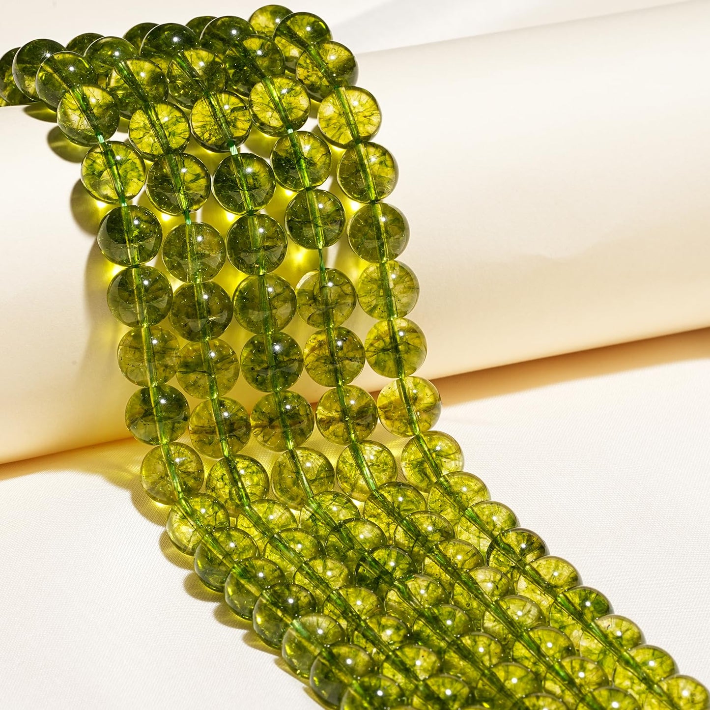 8mm Natural Peridot Gemstone Beads Polished Round Smooth Stone Beads for Bracelets Jewelry Making 15inch Loose Beads