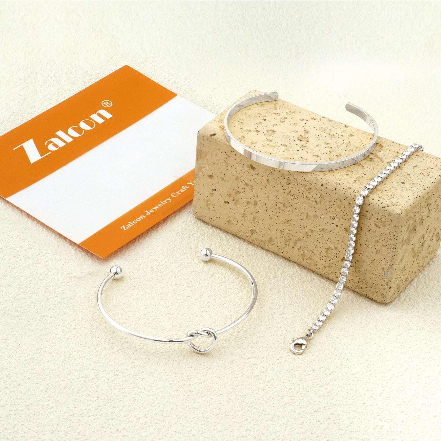 Zalcon Silver Stack Bracelets for Women Sterling Silver Plated Bangle Cuff Bracelet Jewelry Set for Women