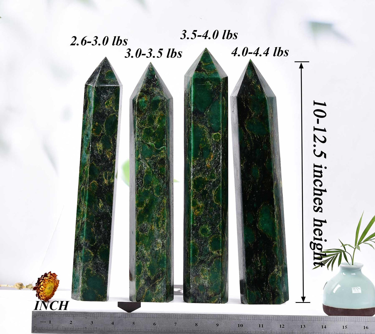 AMOYSTONE Extra Large Crystal Obelisk Emerald Green Quartz Tower Healing Crystal Wand Point 6 Faceted Reiki Meditation Stone 2.2-2.6 LBS