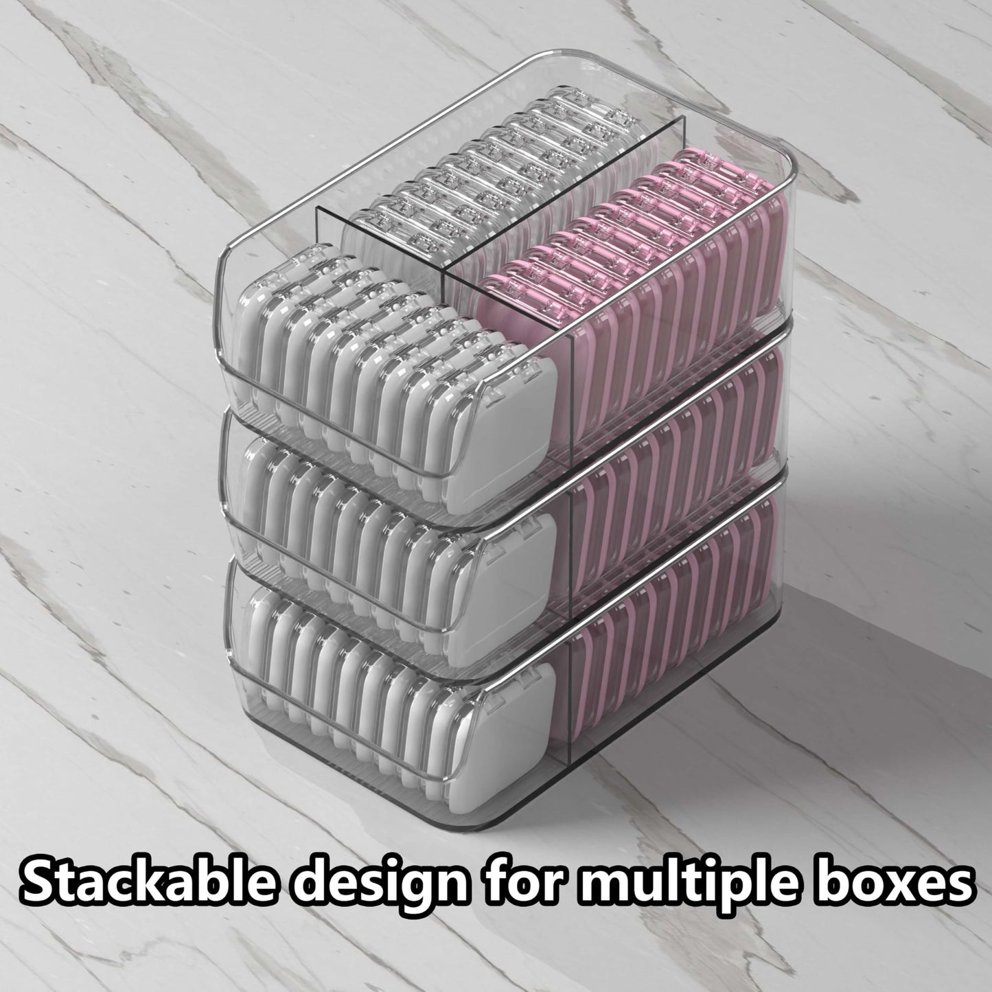 EKEFE 30 Pcs Press On Nail Storage Box Container False Nail Organizer Acrylic Display Case with a Large Stackable All-In-One Box and 120 Pcs Double Sided Adhesive Nail Display Tape (Multicolor)