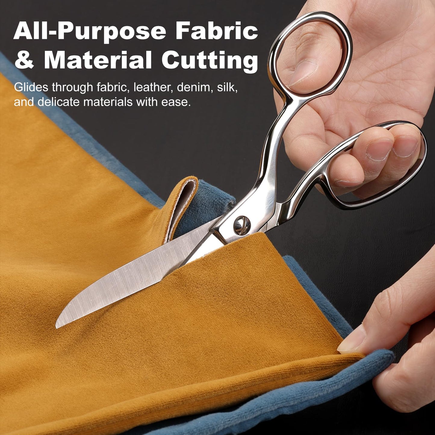 DEKELIY 2 Pack 8" Dressmaker Fabric Scissors, Heavy Duty Stainless Steel Tailor Sewing Shears with Protective Sheath, Multi-Purpose Sharp Fabric Scissors for Cutting Cloth, Thread, and Crafting