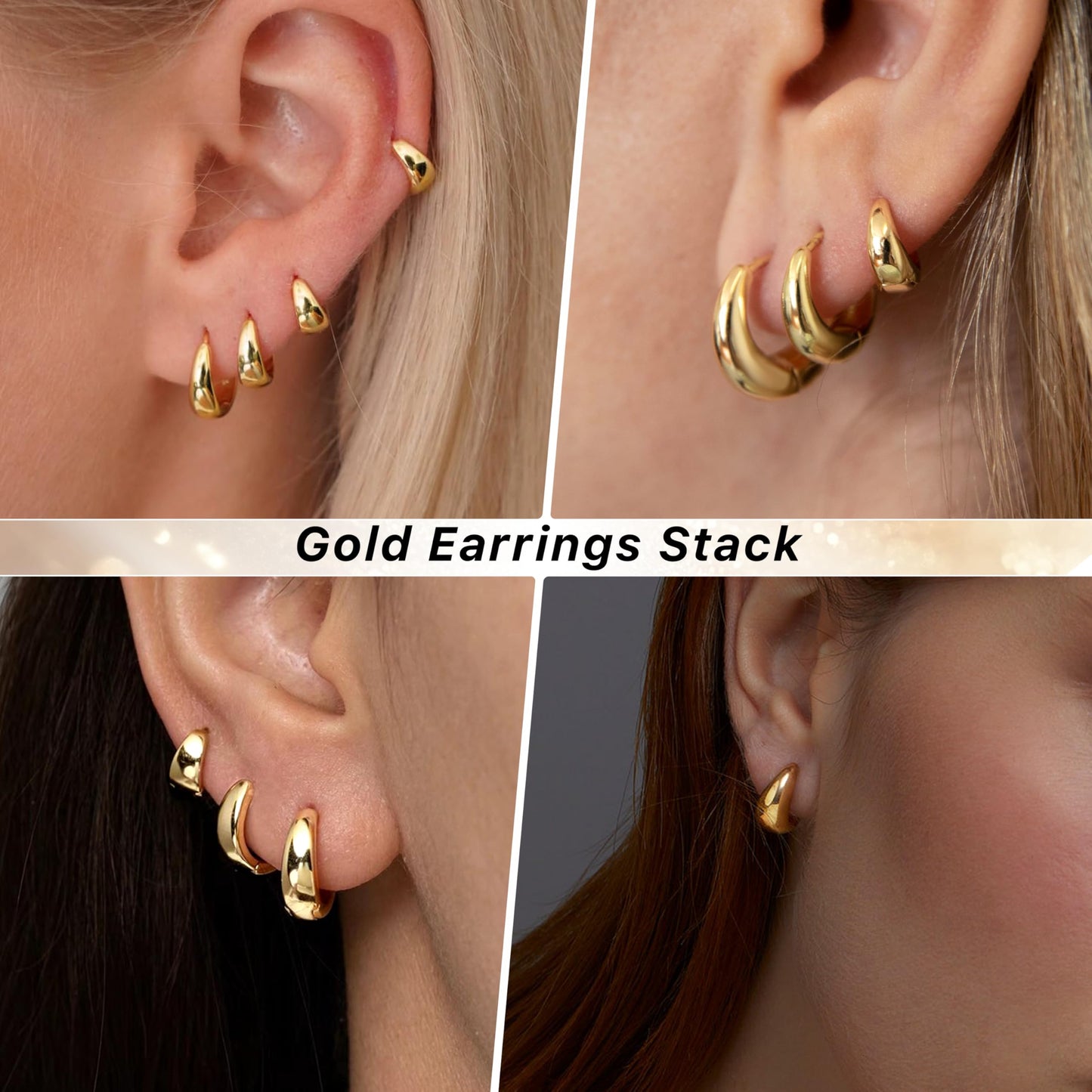 5mm Thick Chunky Gold Hoop Earrings for Women Non Tarnish, 14K Gold Plated Chunky Huggie Cartilage Earring Stack, Lightweight Cute Drop Earrings Sets for Multiple Piercing Dainty Trendy Clip On Jewelry