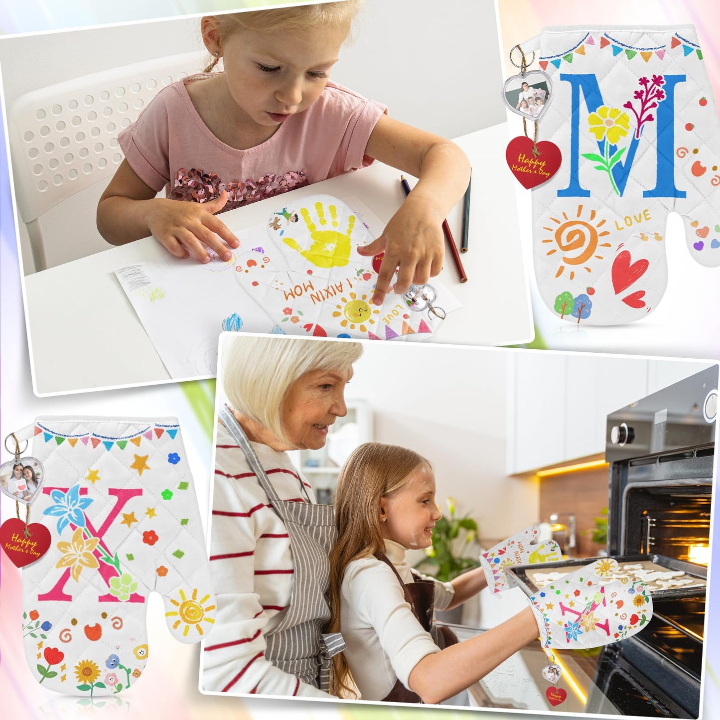 Cinrobiye 12 Set Oven Mitts Craft Kits Painting White Blank Kitchen Oven Gloves with Drawing Stencils for Kitchen Grilling BBQ Cooking Baking DIY Activities Teachers （5.5"X 12"）
