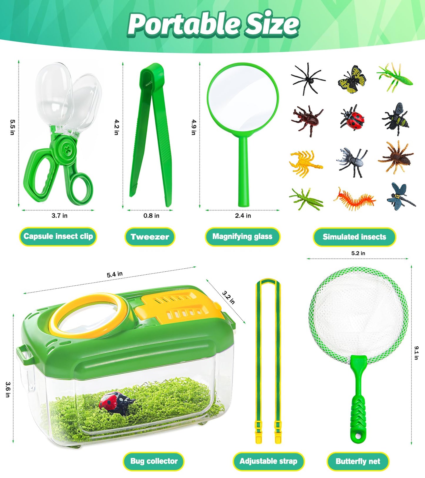 Bug Catcher for Kids, 17 PCS Bug Catching Kit with Bug Collector Toy Bugs Butterfly Net Magnifying Glass Insect Catcher Tweezers, Outdoor Explorer Kit for Kids Age 3 4 5 6 7 8