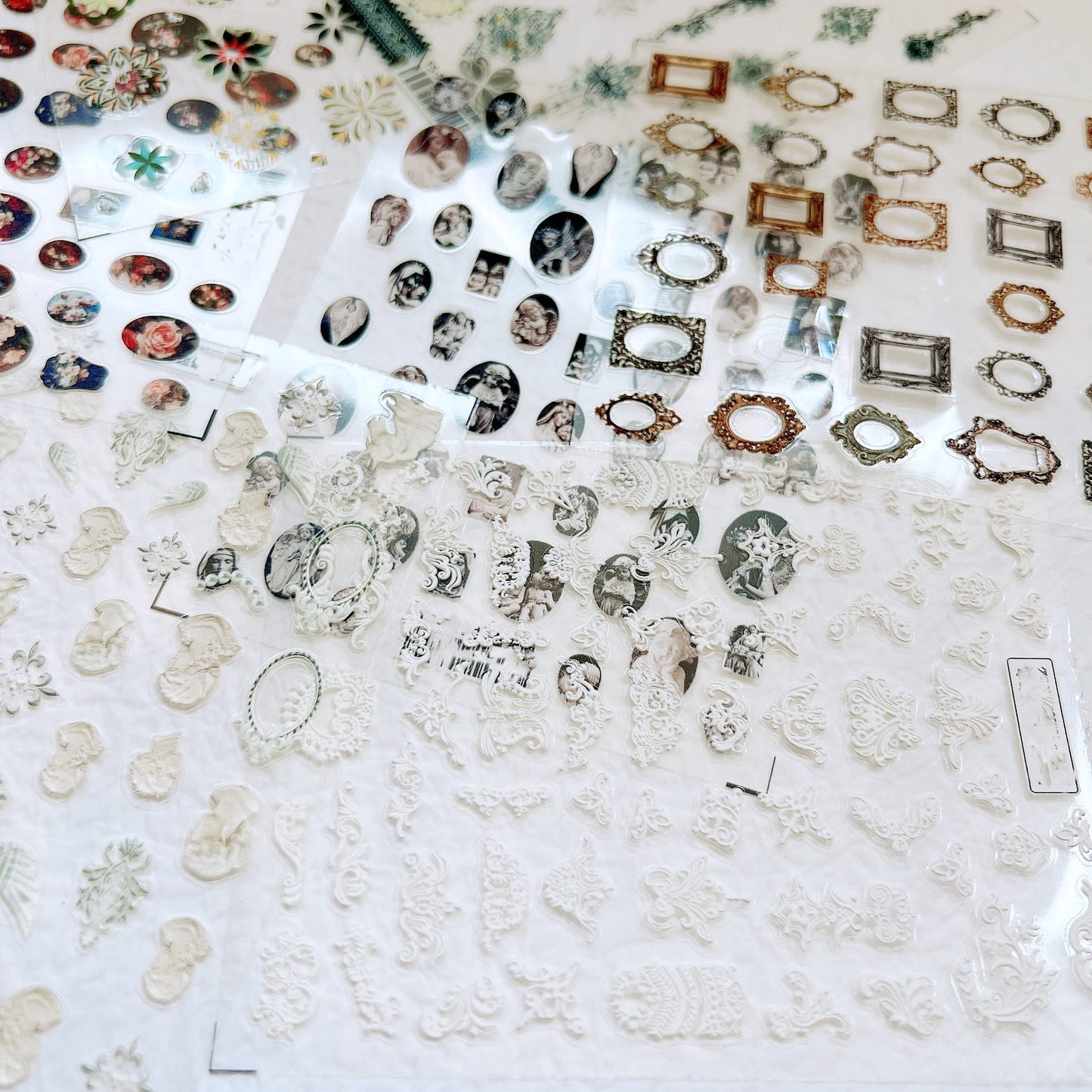 NAIL ANGEL 7Sheets Nail Art Adhesive Sticker Sheet 3D White Wedding Frame Shapes Nail Art Decoration 10310