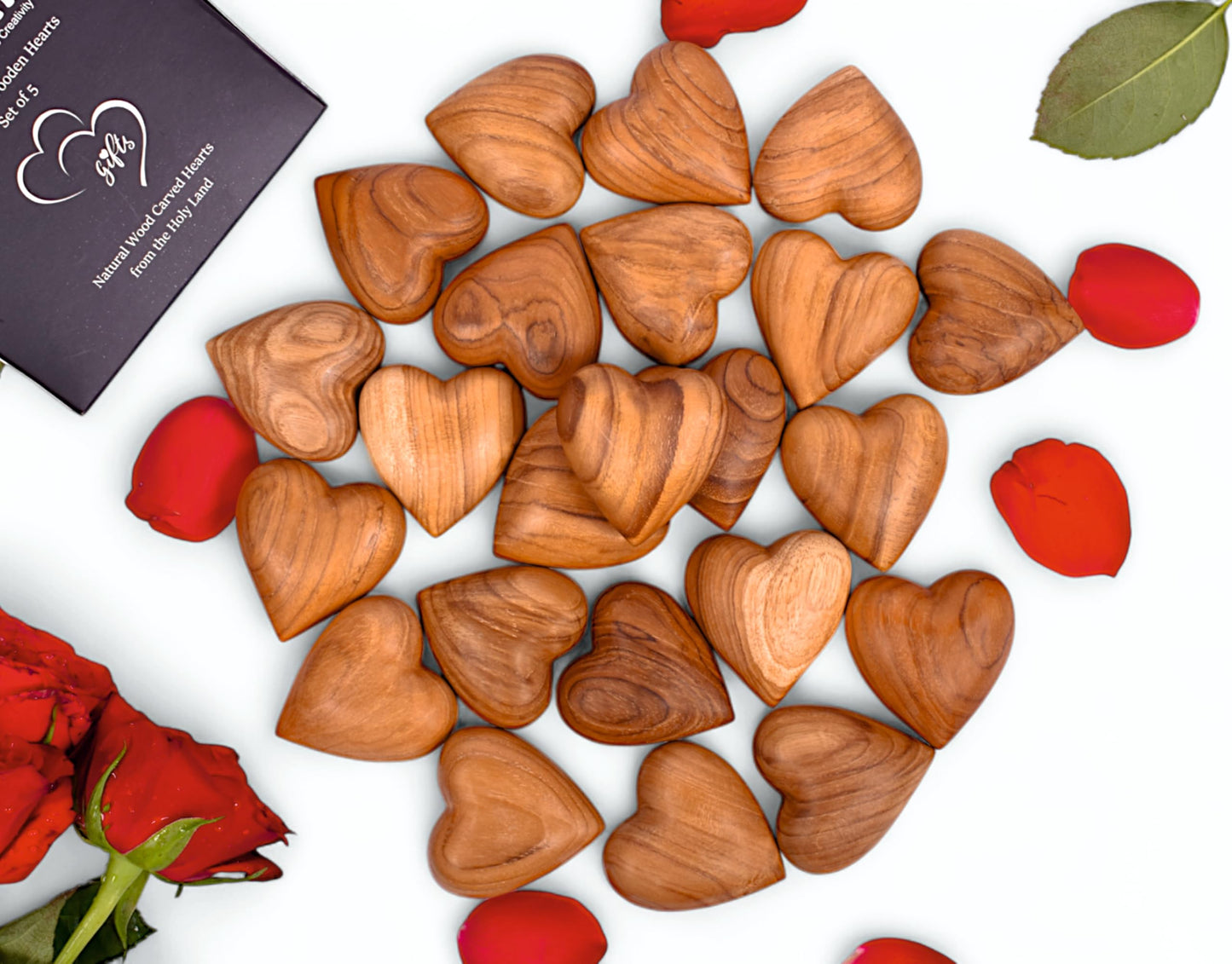 THE FASTREND Handcrafted Wooden Heart Sculpture Solid Natural Wood Decor | Romantic Gift for Anniversary, Wedding & Valentine's Day Set of 2