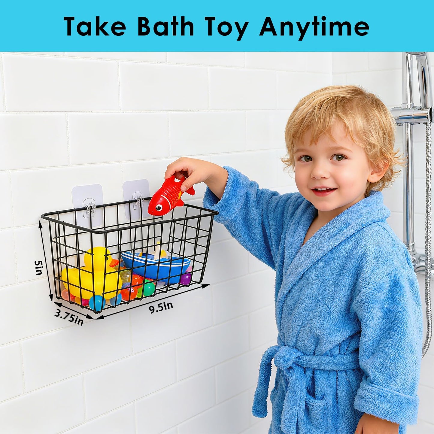 Hanging Bath Toy Storage Basket - 2 Pack Metal Bath Toy Holder with Hooks - Bathtub Toy Storage Organizer for Baby Bath Kids Shower Bathroom
