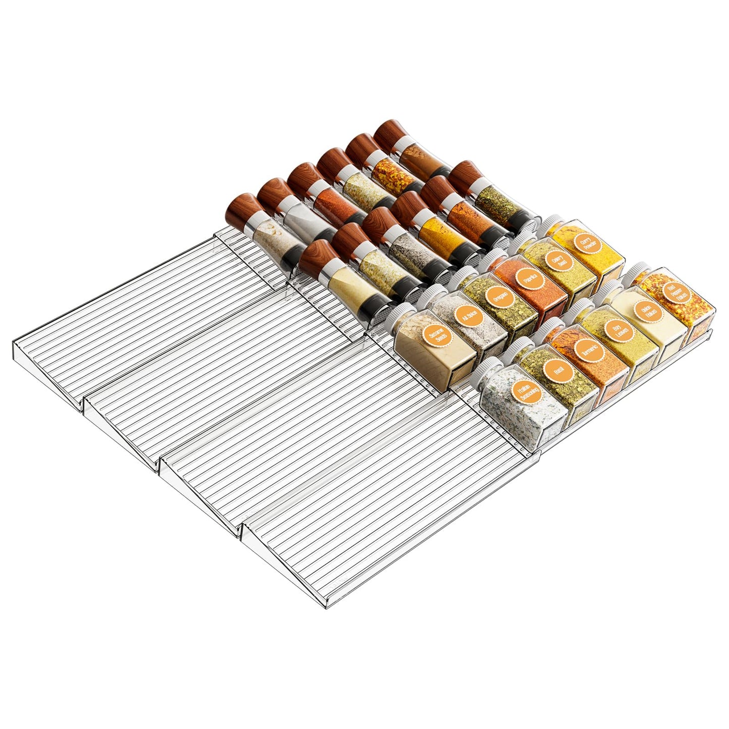 Yieach 8 Pack Adjustable In Drawer Spice Organizer - Expandable From 11'' to 22'' - Acrylic Drawer Seasoning Organizer,Clear Spice Organization Tray for Cabinet Drawers Condiment,Nail Polish and Jar