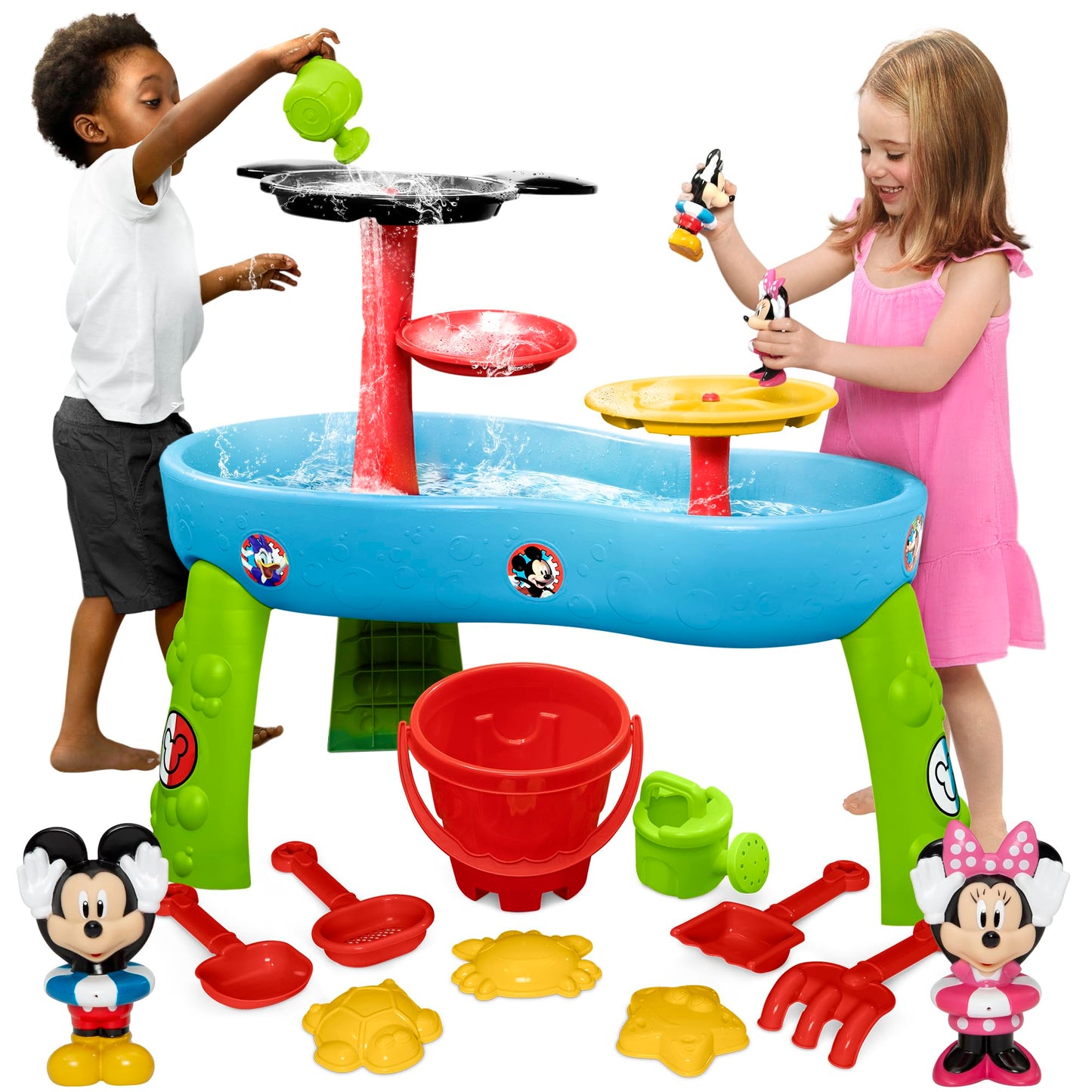 Disney Mickey Mouse Water Table by Delta Children| 3-Tier Water Play Table with 11-Piece Toy Set | Water Sensory Table + Summer Beach Toys for Outside Backyard for Toddlers Ages 2+, Blue