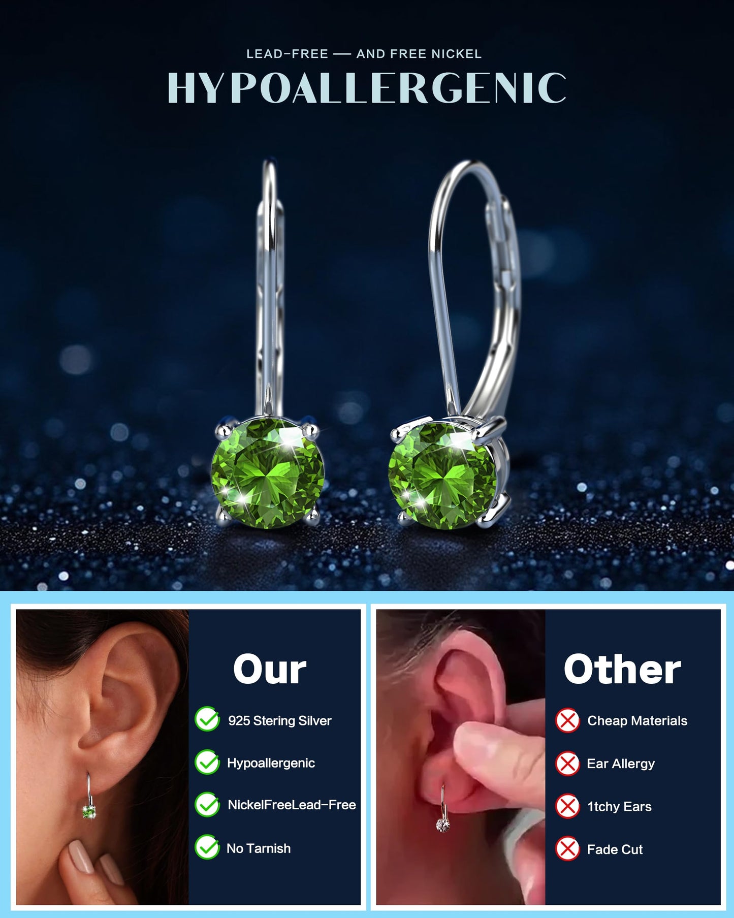 Blahanna Moissanite Earrings,1.0ct-2.0ct D Color Brilliant Round Cut Earrings S925 Sterling Silver Dangle Earrings Moissanite Leverback Drop Earring