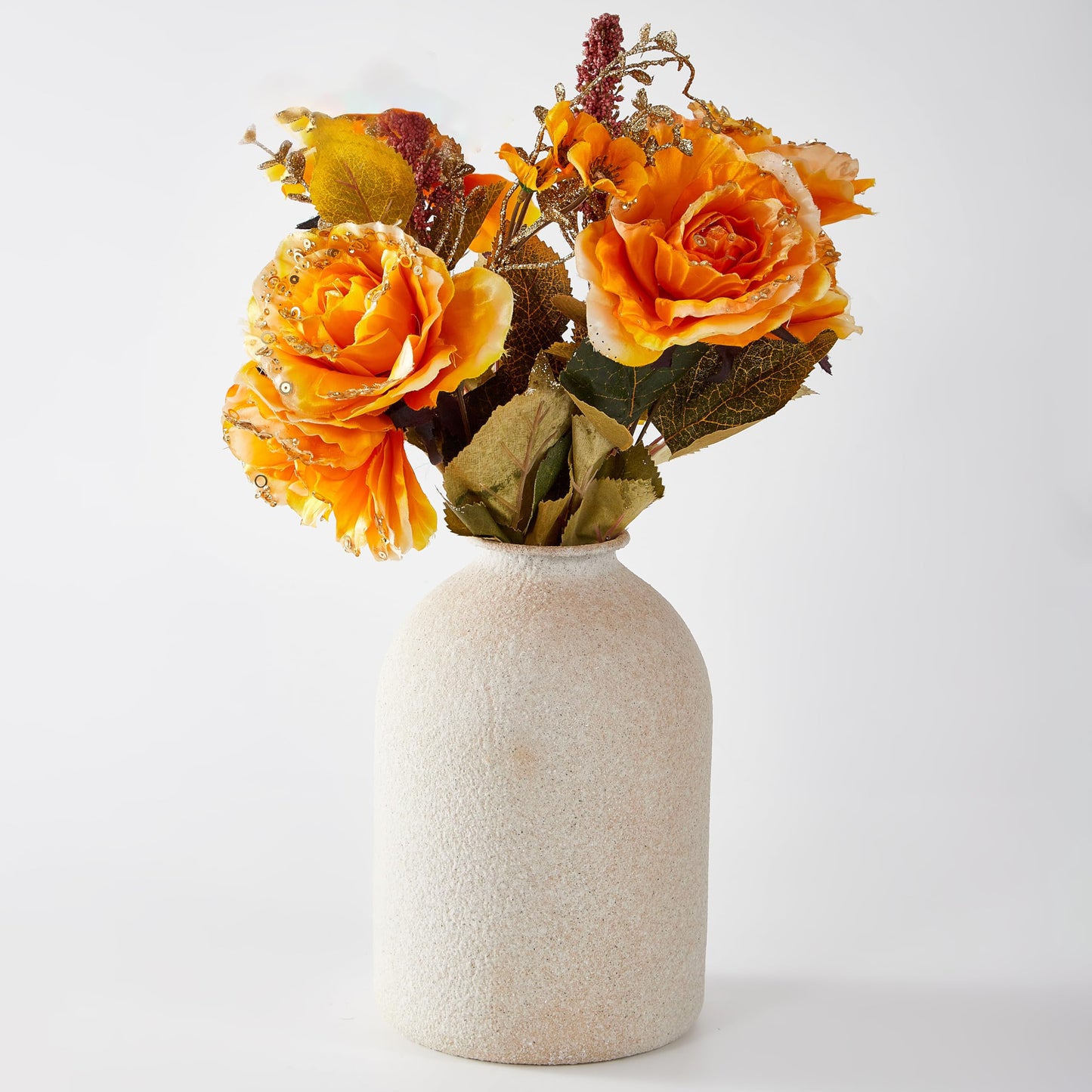 Ganwu Beige Metal Vase, Textured Speckled Beige Decorative Vase, Modern Minimalist Tall Round Vase for Living Room, Bedroom, Entryway & Table Decor