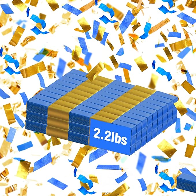 Blue & Gold Confetti Paper - BULK 2.2lbs | 1kg, Biodegradable Tissue Paper, Rainbow Light Weight, Non-Staining Paper, for Events, Crafts, Decorations