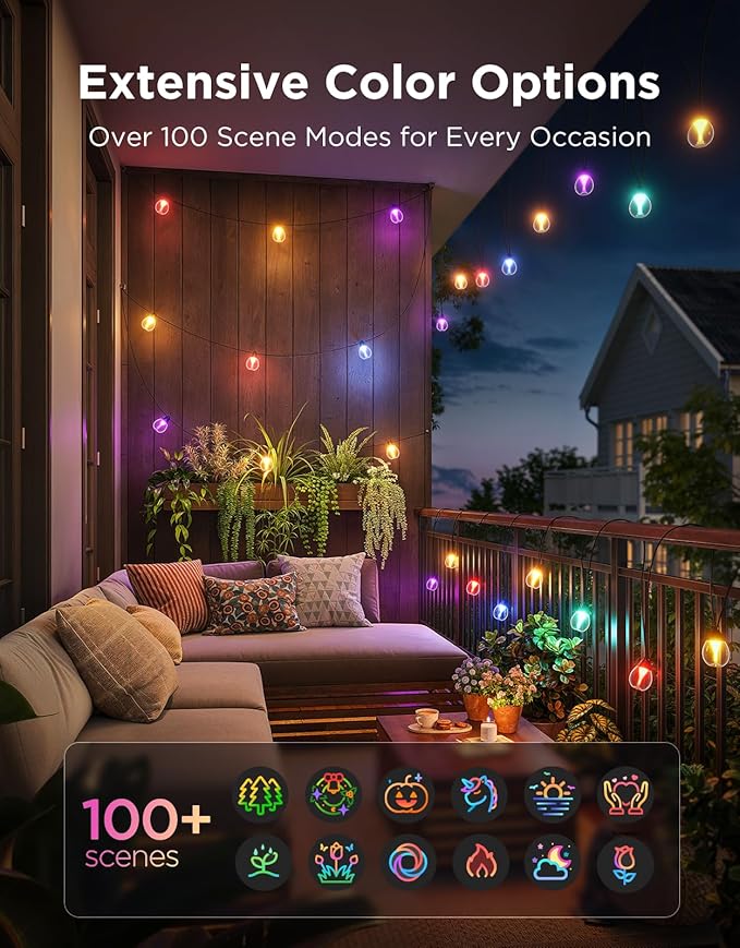Govee Outdoor Clear Bulb String Lights, 96ft RGBWIC Outdoor String Lights with 30 Dimmable Warm White LED Bulbs, 111 Scene Modes for Patio, Backyard, IP67 Waterproof, Works with Alexa, Google & Matter