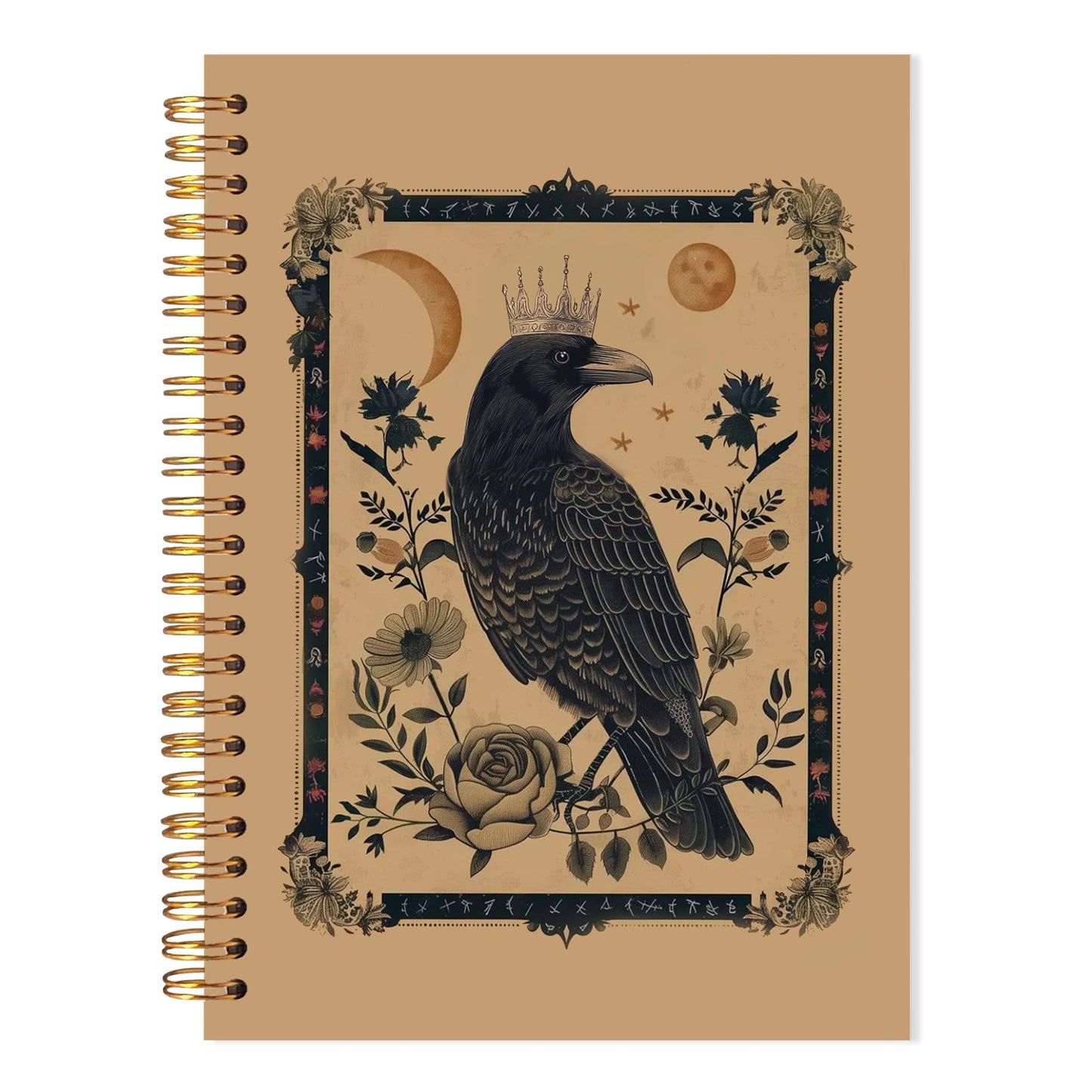 LADOCK Boho Gothic Raven Notebook, Dark Academia Witchy Crow Journal, Mystical Celestial Vintage Floral Botanical Raven Spiral Notebook Journal, Crow Gifts for Women, 5.5x8.3