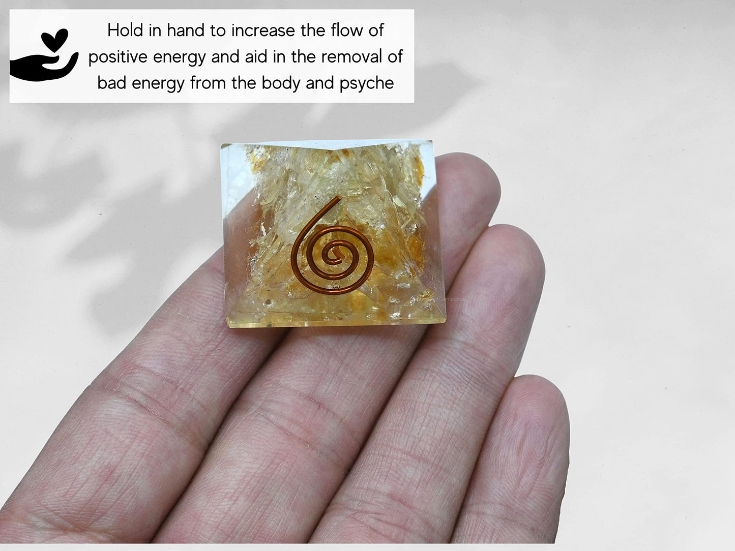 Amazing Gemstone Citrine Orgone Pyramid - 30mm Small Orgonite Pyramids with Crystals and Healing Stones - Authentic Organite Gifts