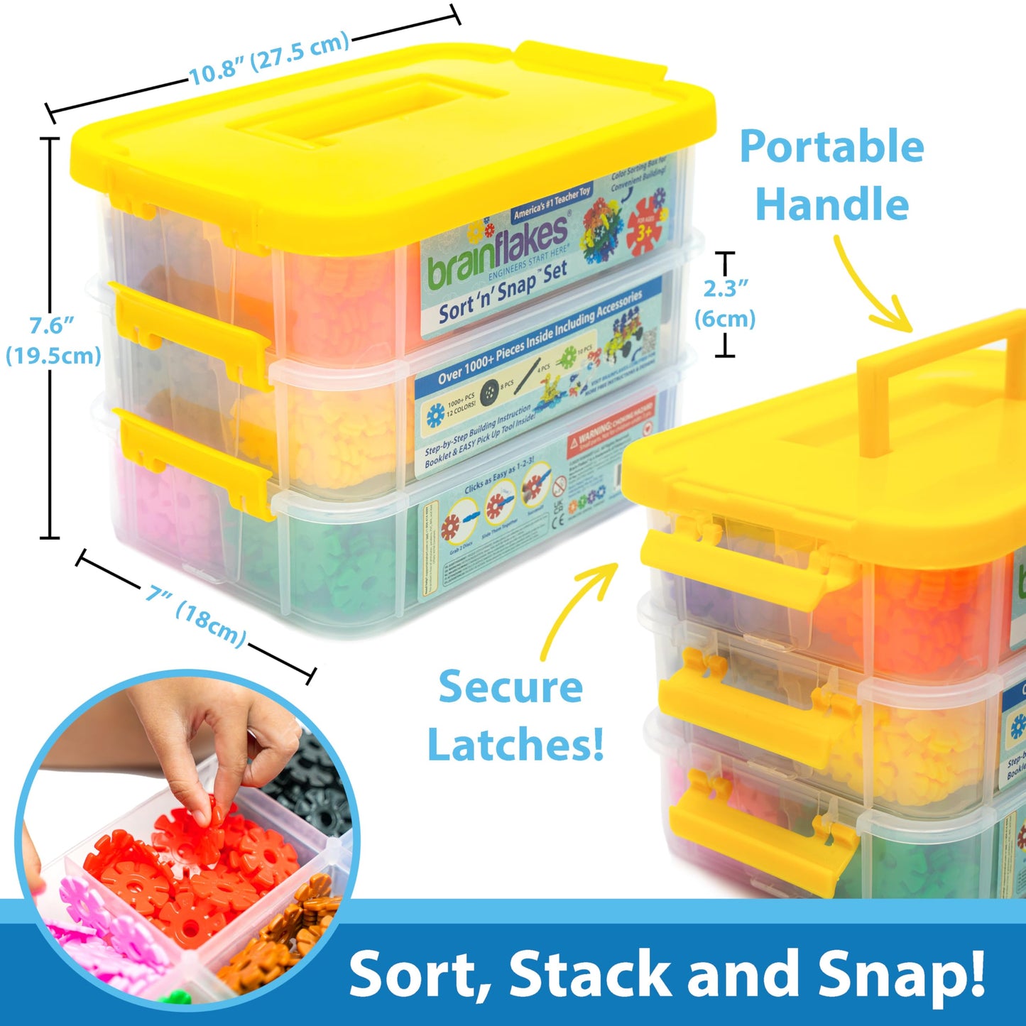 Brain Flakes 1000 Piece Sort ‘n’ Snap Set - Wheel Pieces and Special Parts Included - A Great Stem Toy for Both Boys and Girls