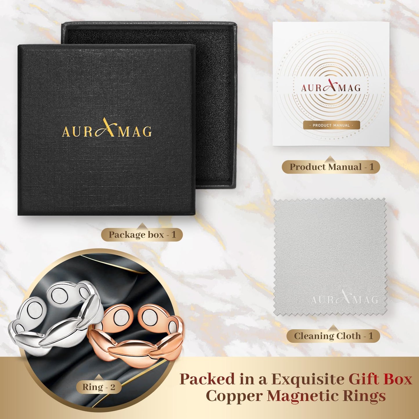 Copper Rings for Women, Magnetic Thumb Rings Adjustable Copper Ring with Magnet,99.9% Solid Pure Copper Jewelry Gift with Box (Set of 2)
