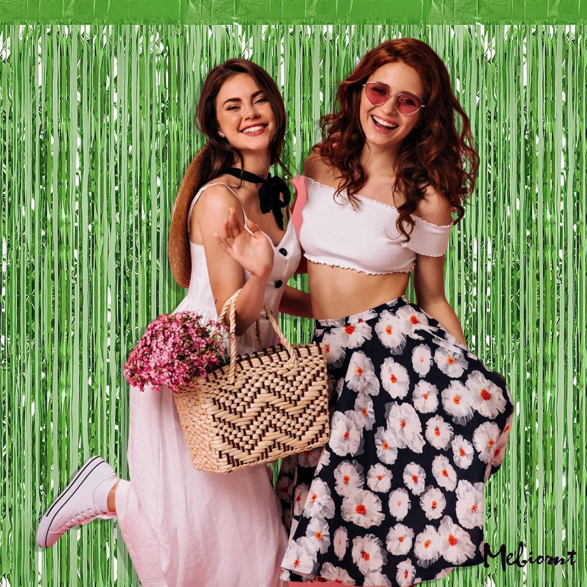 4 Pack Fringe Curtain Backdrop, 3.2Ft x 6.6Ft Light Green Metallic Tinsel Foil Fringe Streamers Background for Photo Booth Birthday Wedding Baby Shower Carnival Easter Mother’s Day Party Decorations