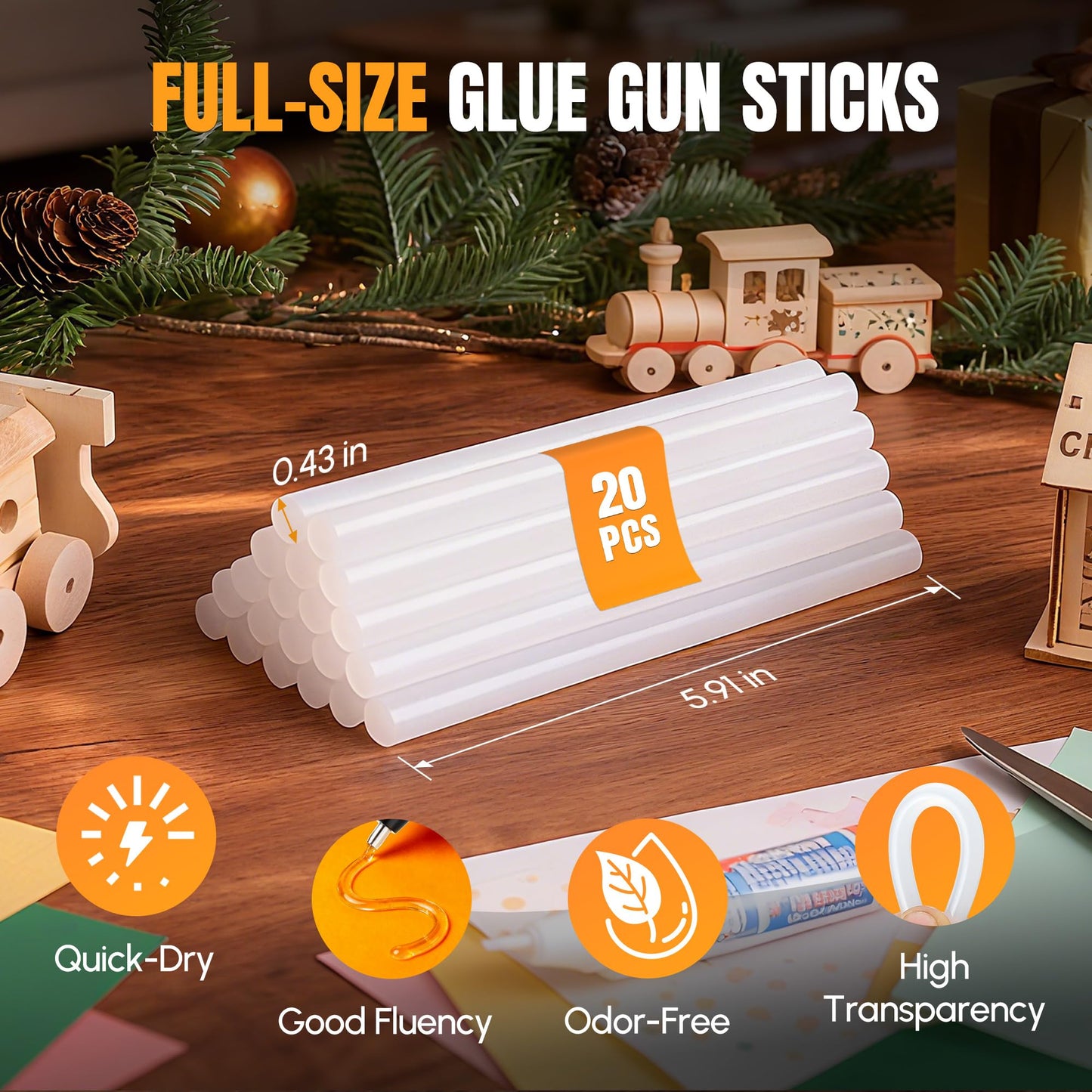 WORKPROX Cordless Hot Glue Gun, 90min Runtime, 20V Rechargeable Full-Size Glue Gun Kit with 20pcs Glue Sticks, 2Ah Battery, USB-C Charging Cord, Smart Power-Off for DIY Crafts, Repair, School Projects