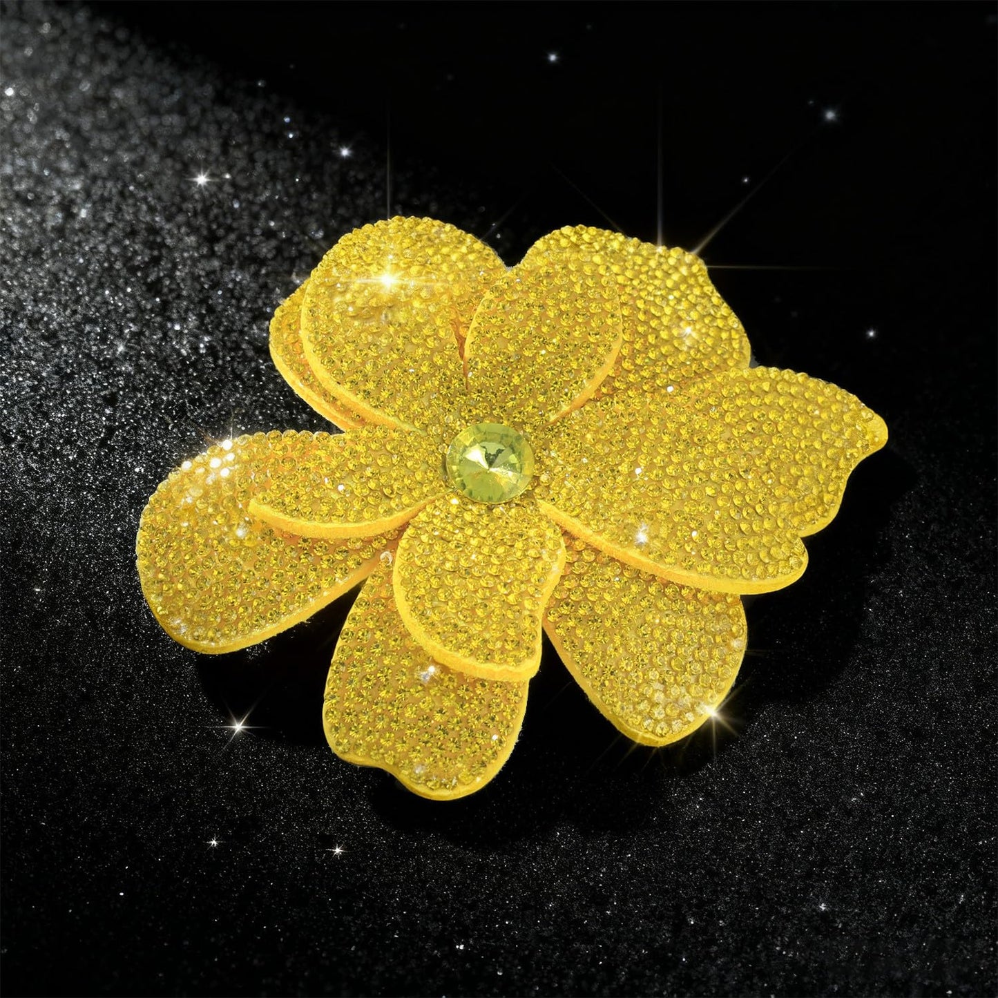 Merdia 3.74 Inches Rhinestone Camellia Flower Brooch Pins & Hair Clips for Women Elegant Created Crystal Lapel Pin Brooches Wedding Party Yellow