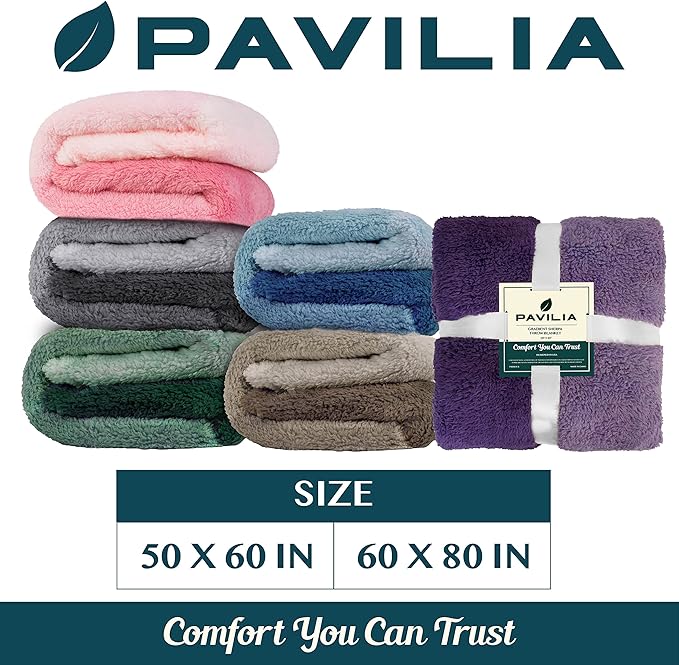 PAVILIA Fluffy Sherpa Throw Blanket Ombre | Gradient Plush, Soft, Fuzzy, Decorative Accent Throw Blanket for Couch Sofa Twin Bed | Cozy Warm Decorative Furry Faux Fur Blanket, 60x80 Inches Sea Blue