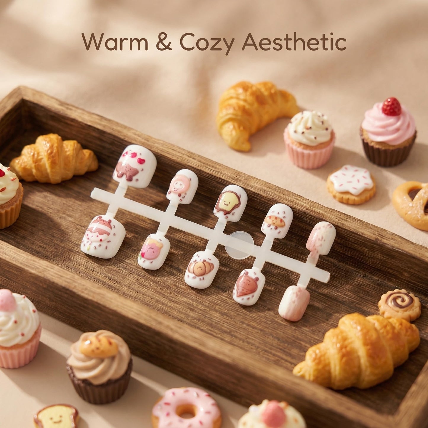 Kids Press On Nails, For Bakery Lover, Creative Pattern Nails for Girls, Matte & Soft Color Style, 24pcs